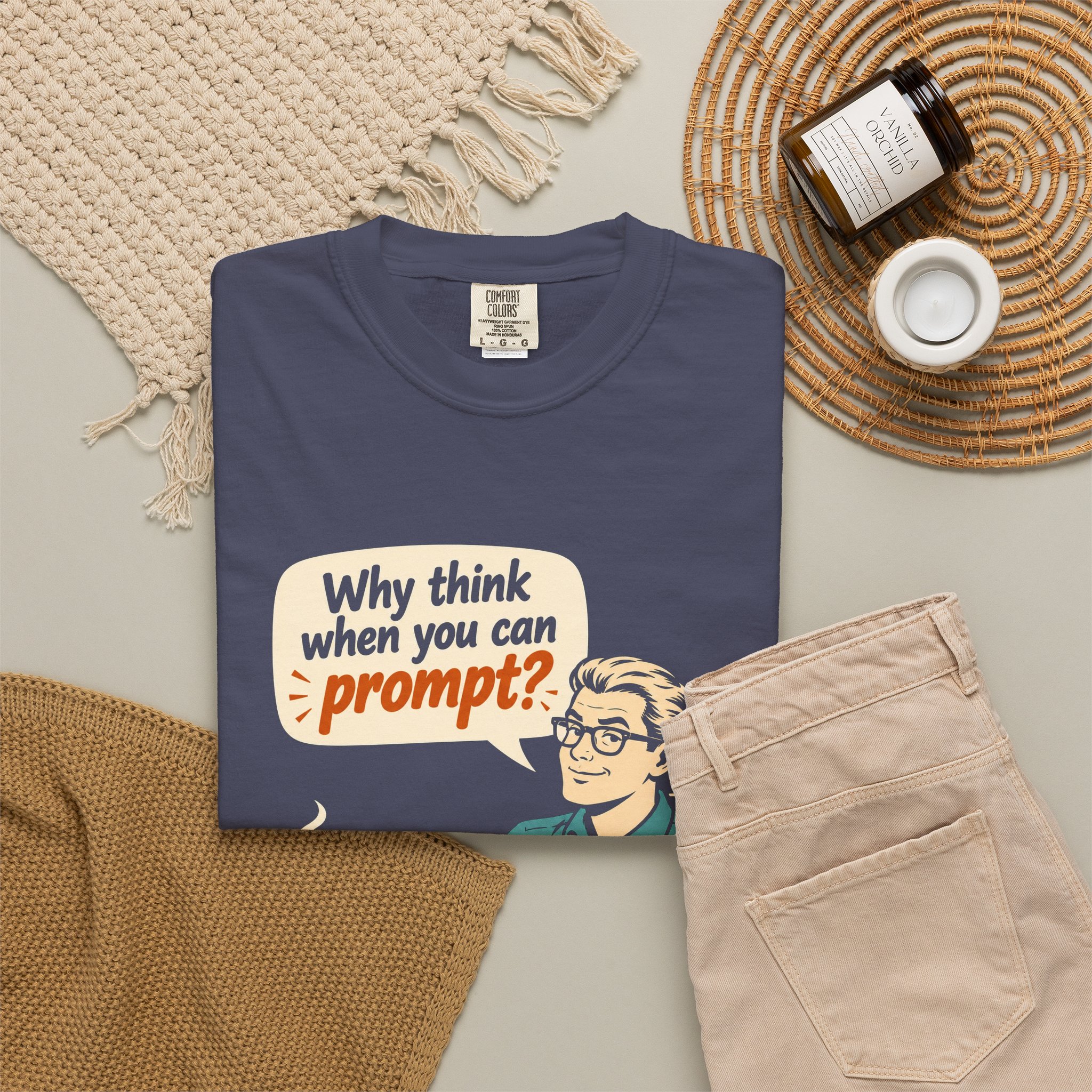 Why Think When You Can Prompt T-shirt in Denim, folded 2