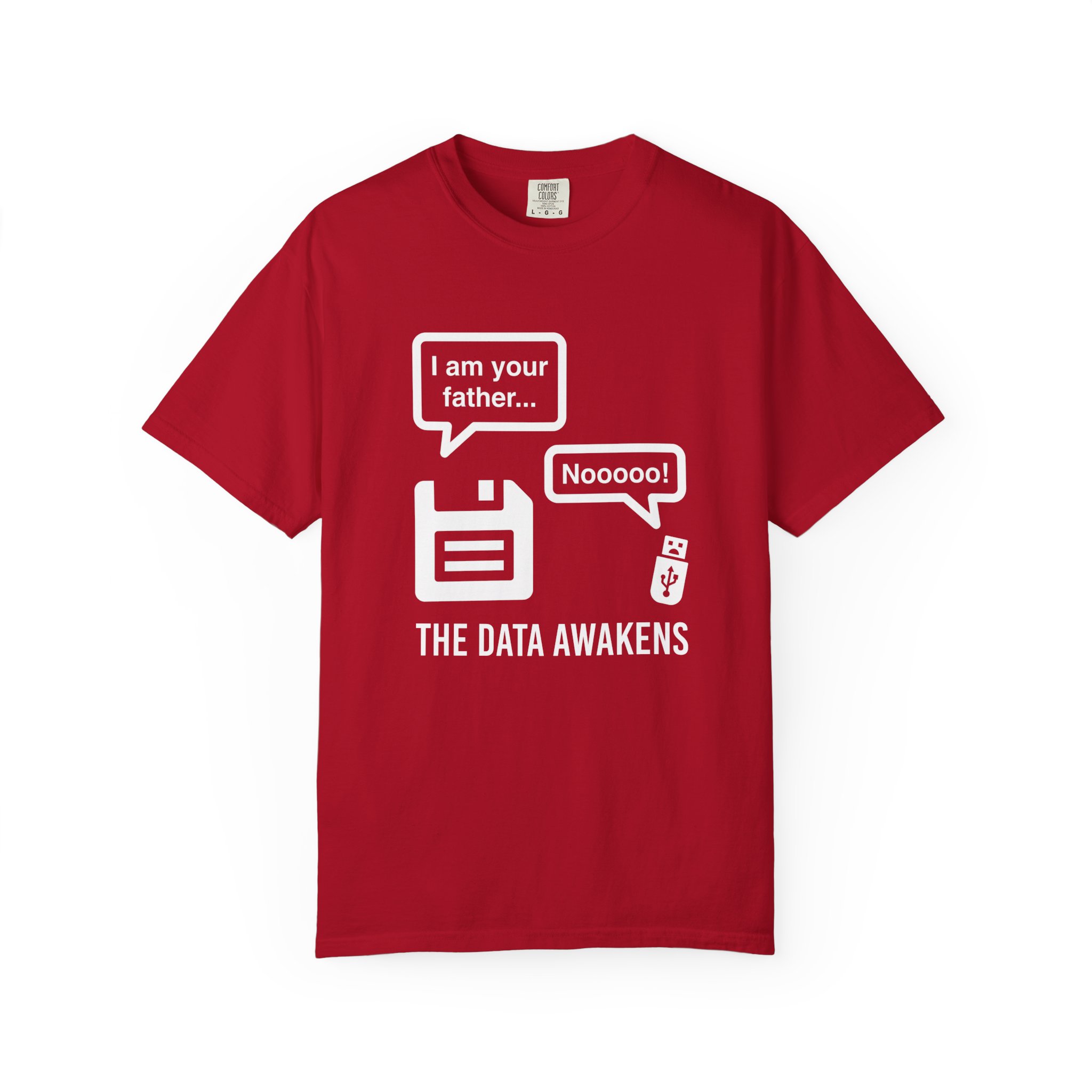 The Data Awakens T-shirt in Red, front view