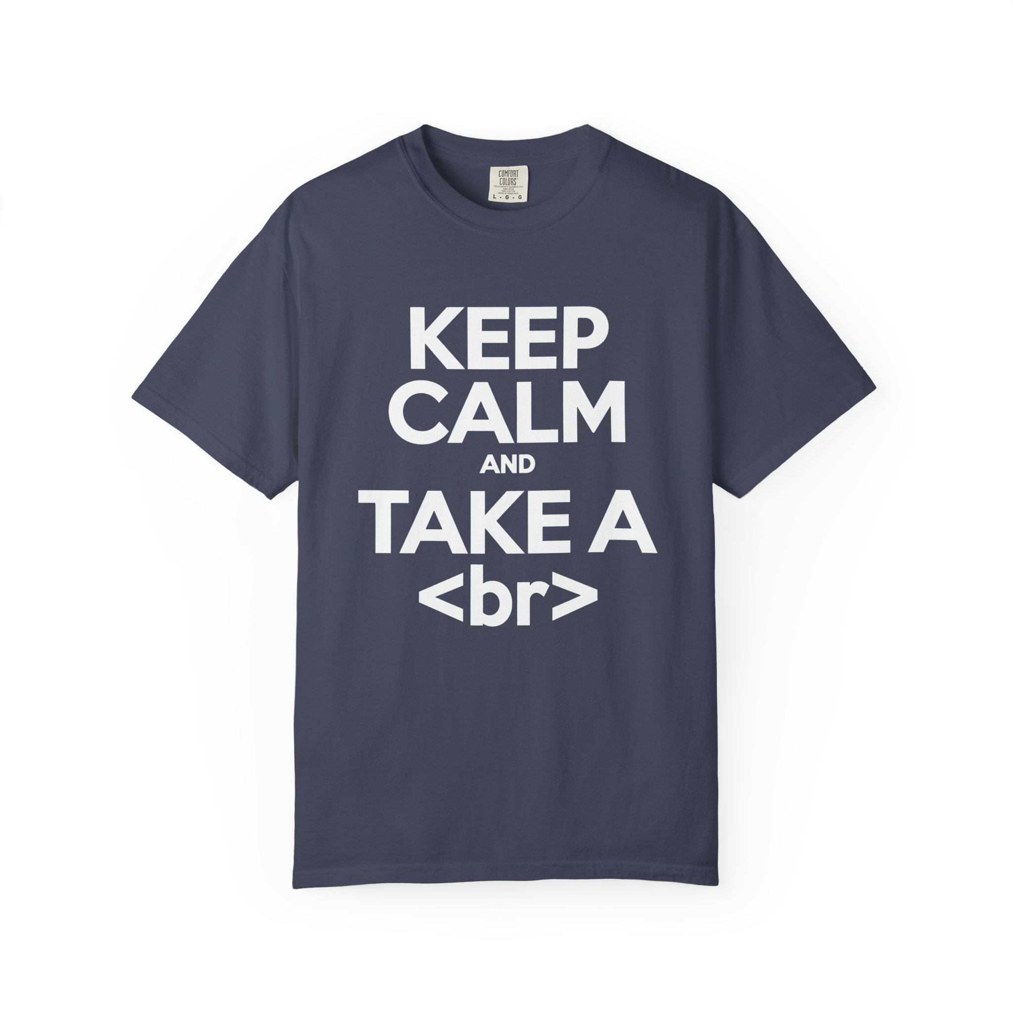 Keep Calm and Take a Break T-shirt in Denim, front view