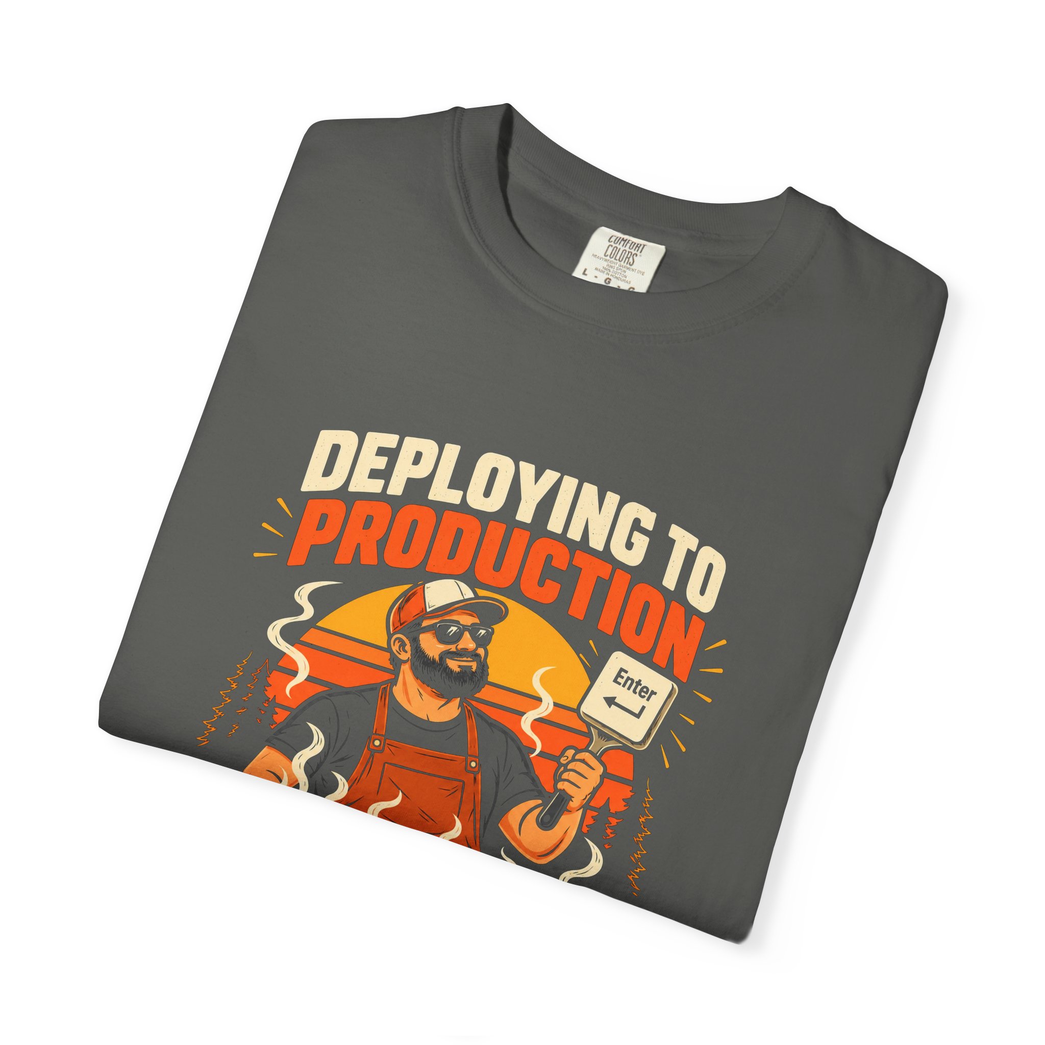 Deploying to Production T-shirt in Pepper, folded