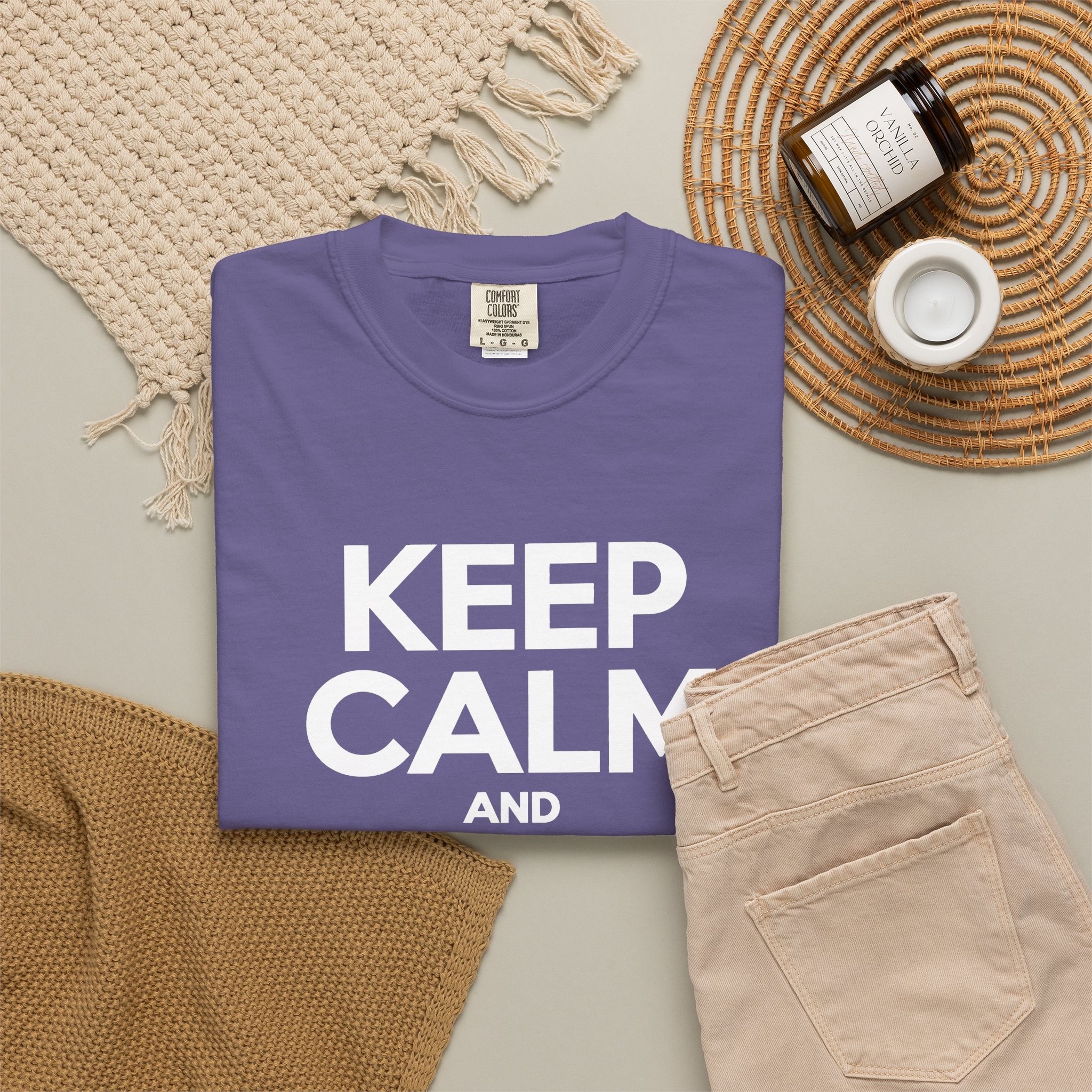 Keep Calm and Take a Break T-shirt in Grape, folded 2