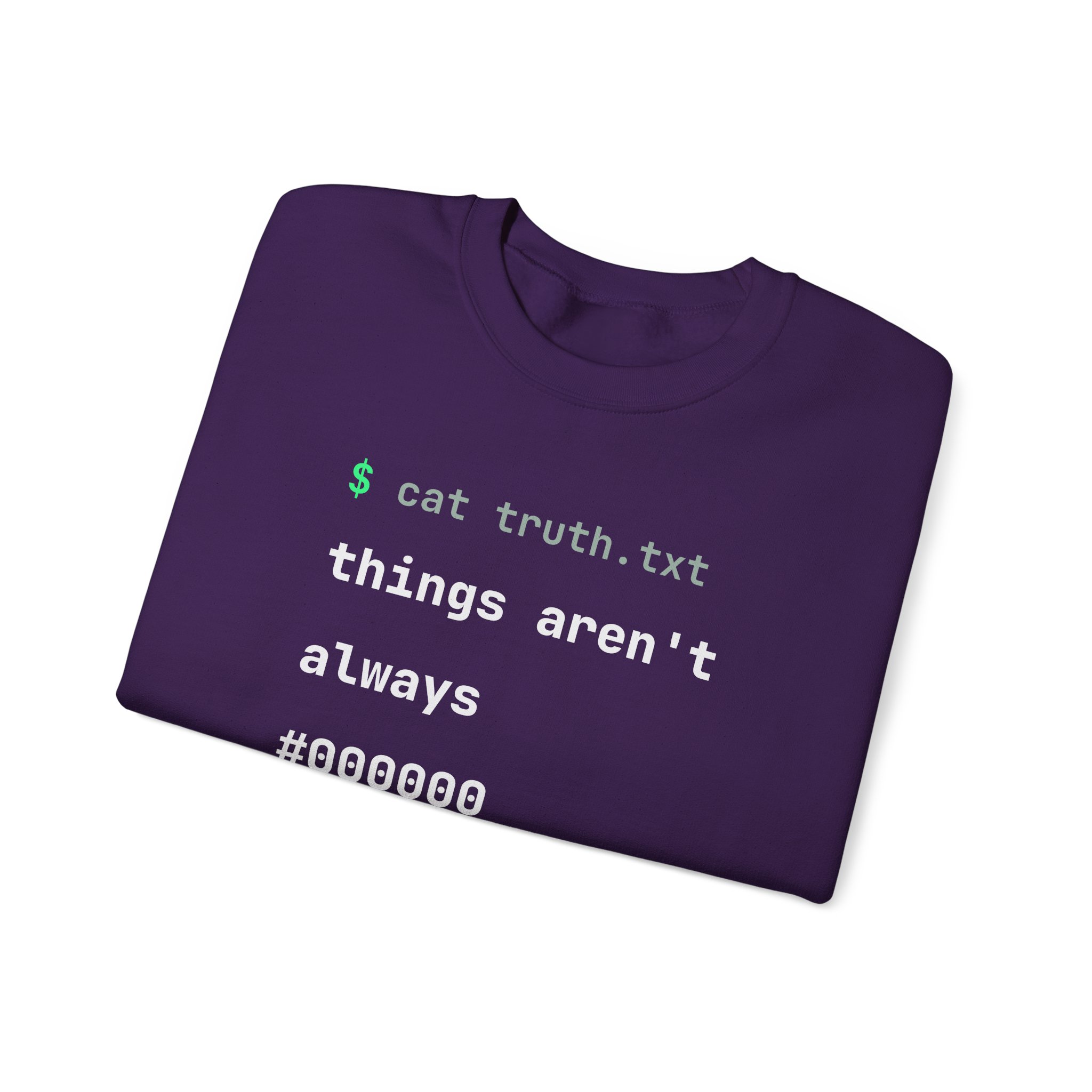 cat truth.txt crewneck sweatshirt in Purple, folded