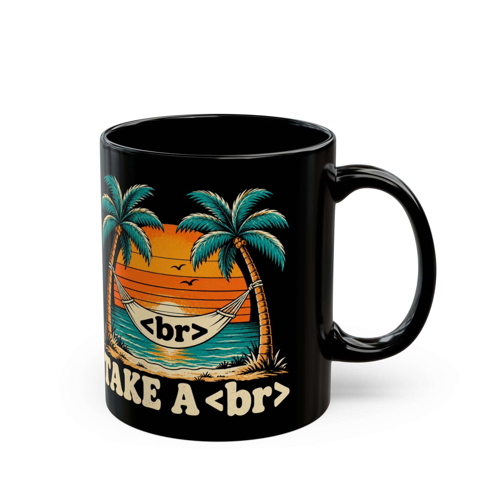 Take a Break Hammock black mug, 11 oz, right side