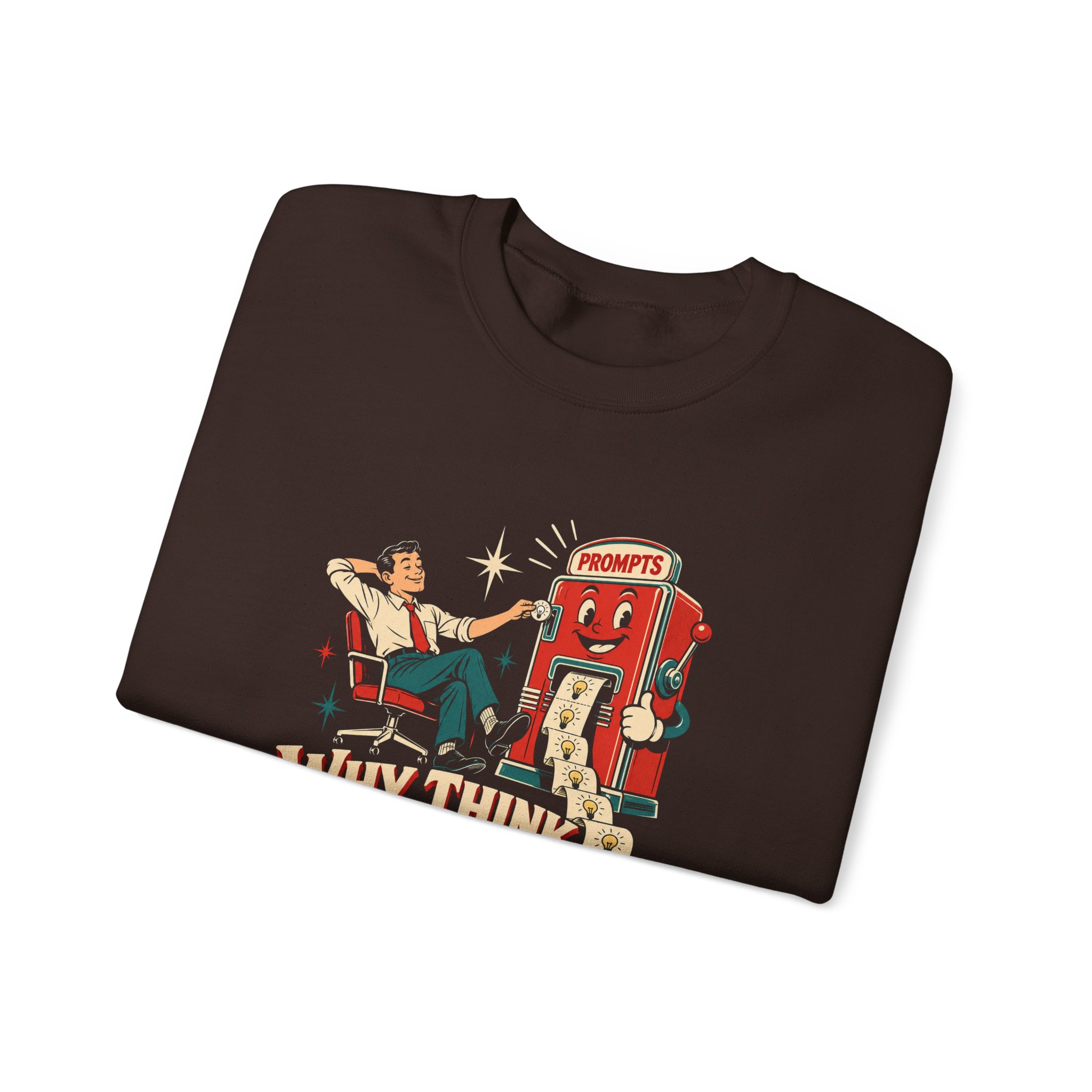 Prompt Machine crewneck sweatshirt in Dark Chocolate, folded