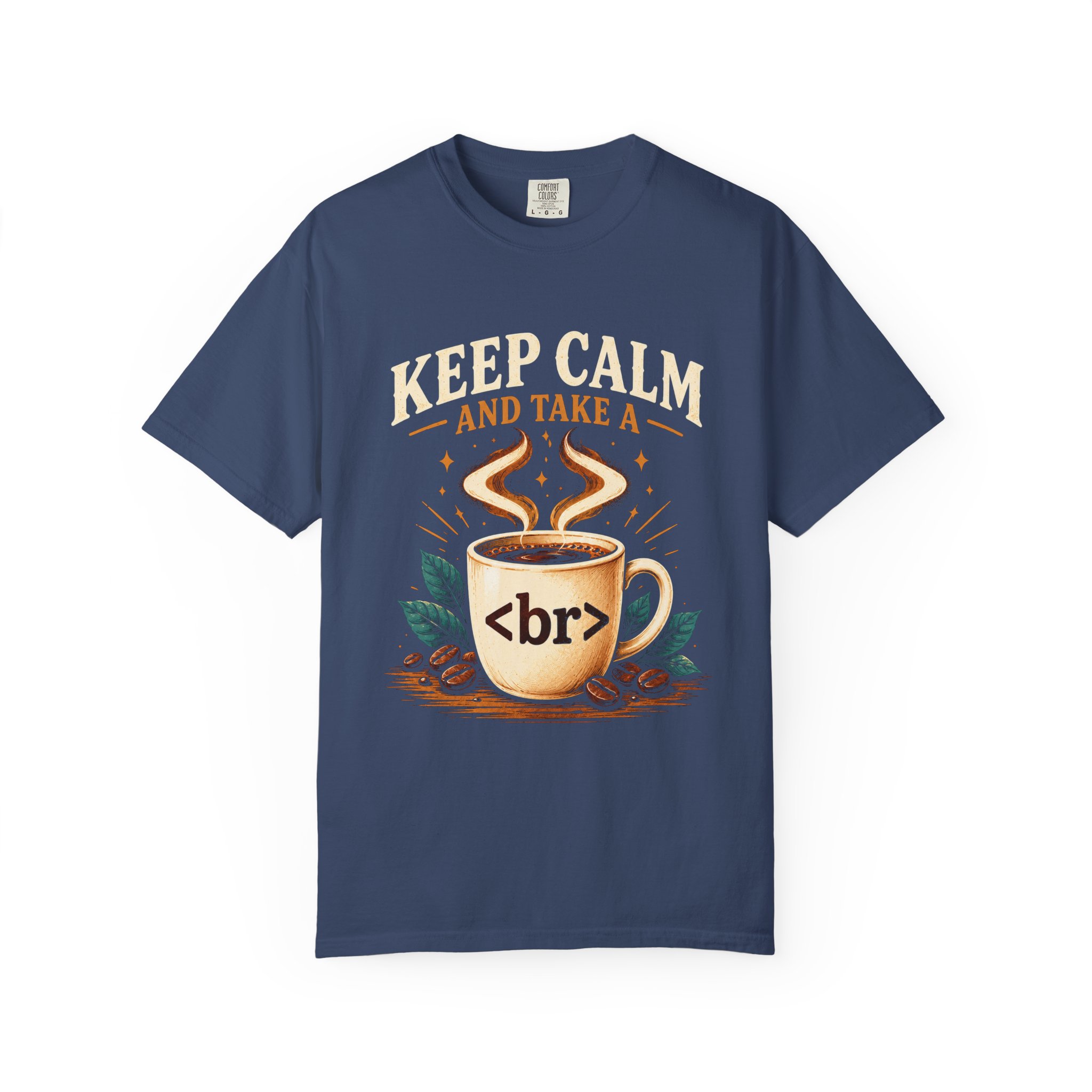Keep Calm Coffee Break T-shirt in China Blue, front view