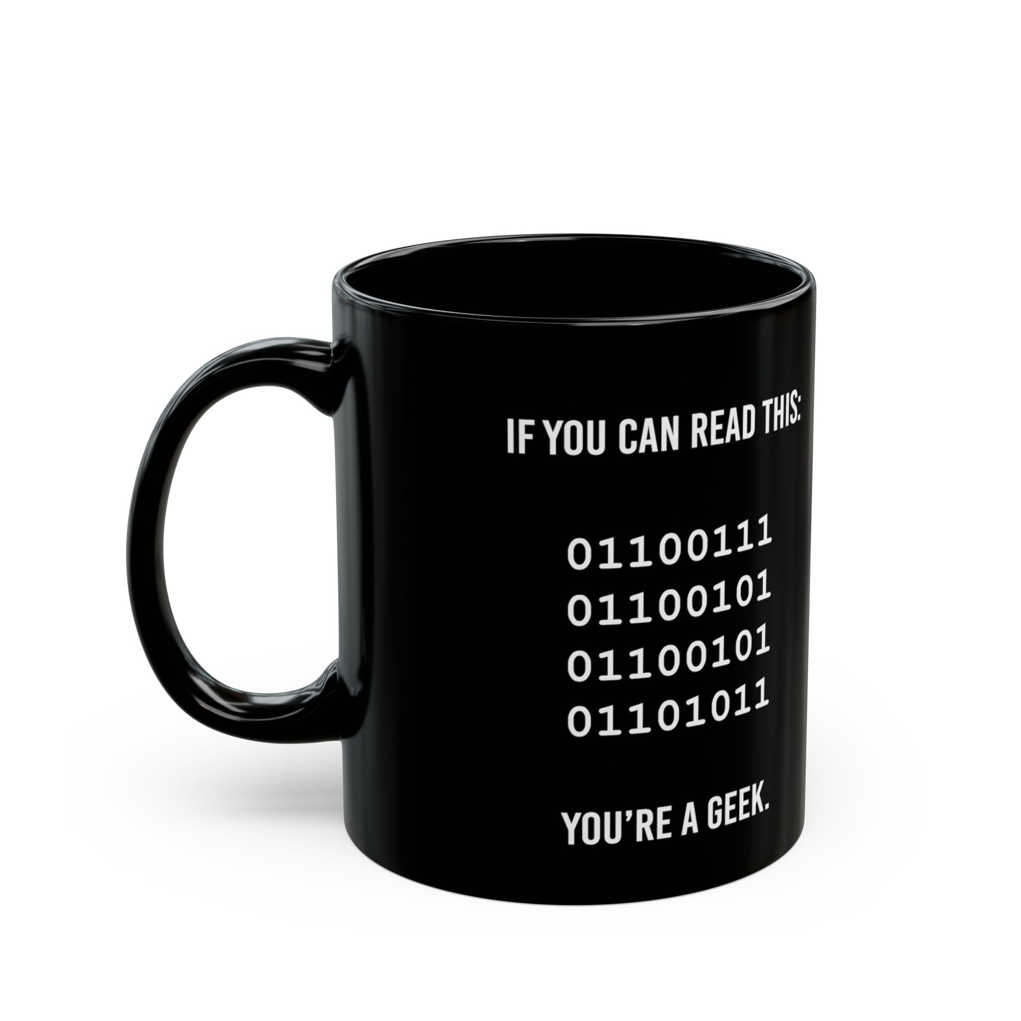 Geek Binary Code black mug, 11 oz, left side