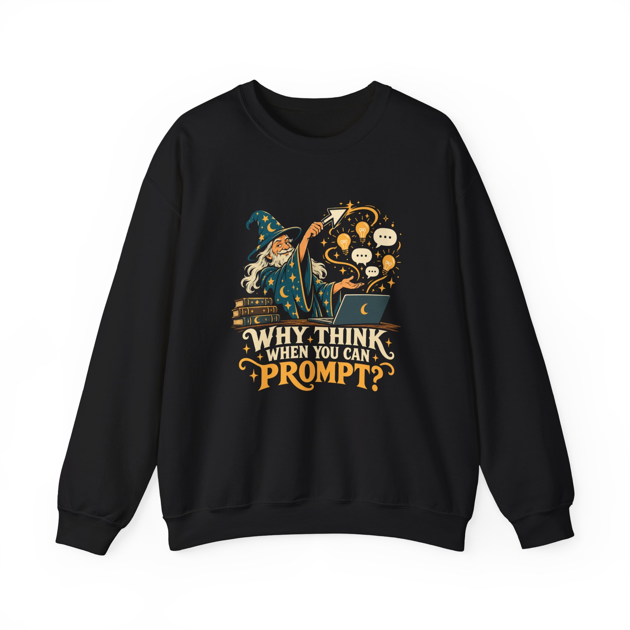 Prompt Wizard crewneck sweatshirt in Black, front view