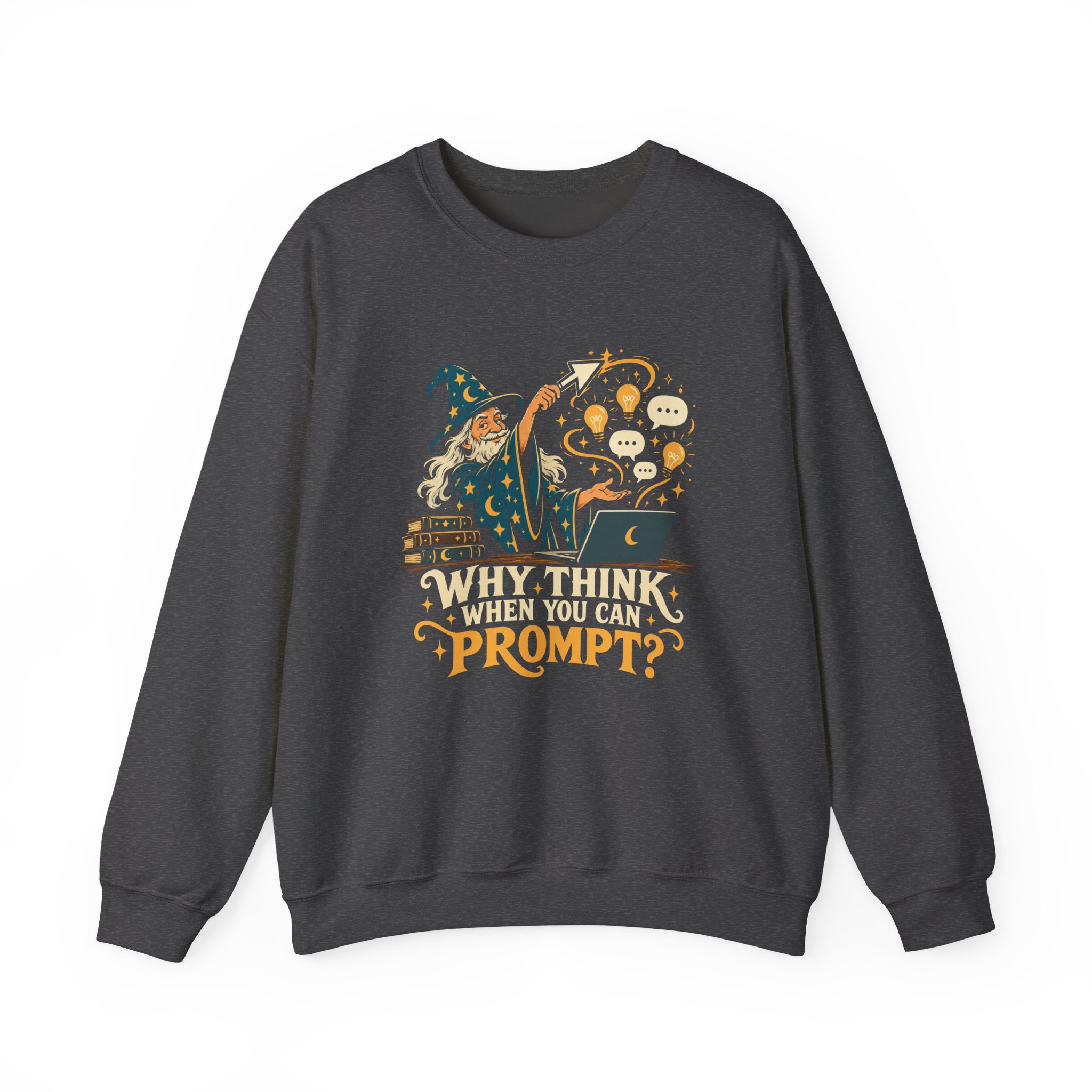 Prompt Wizard crewneck sweatshirt in Dark Heather, front view