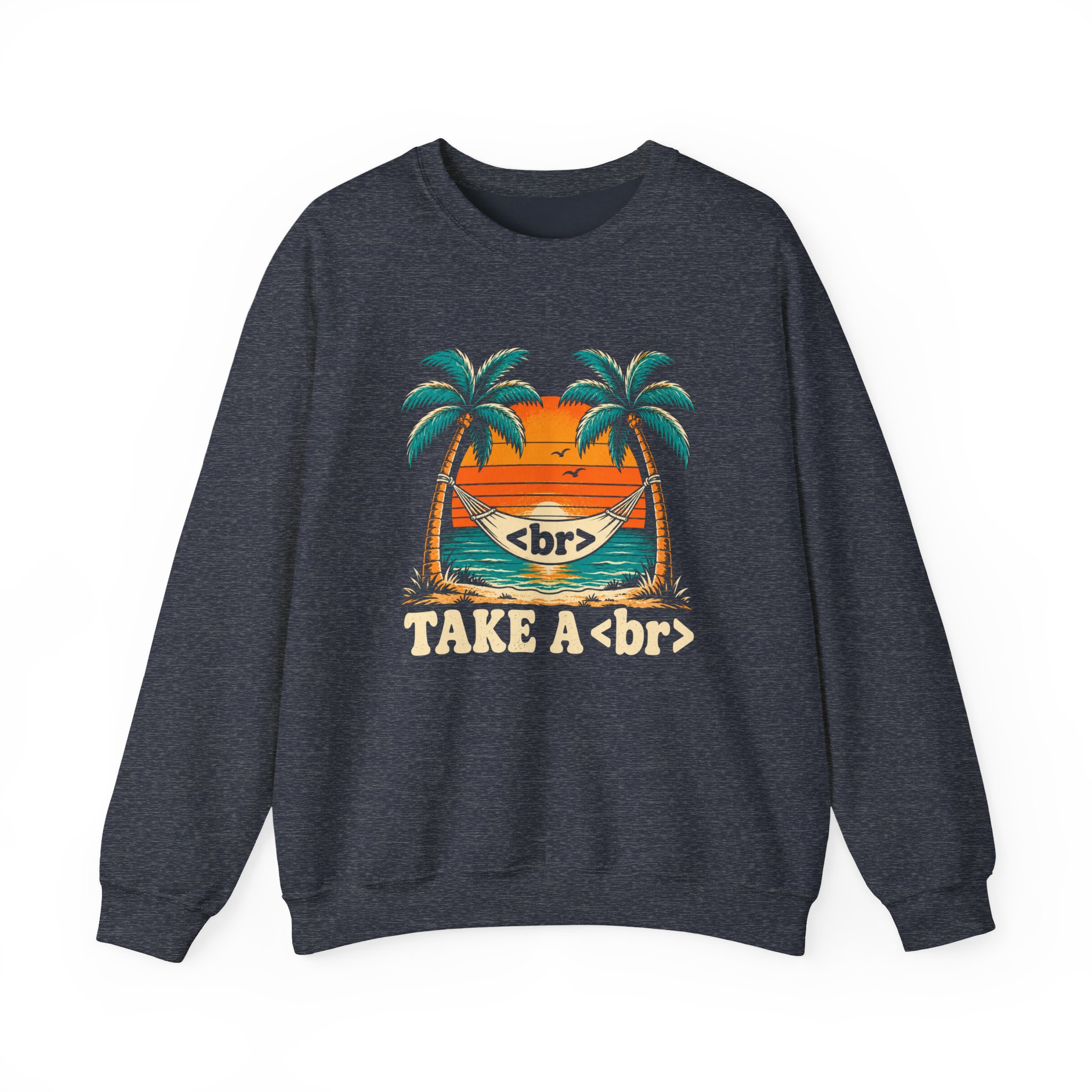 Take a Break Hammock crewneck sweatshirt in Heather Sport Dark Navy, front view