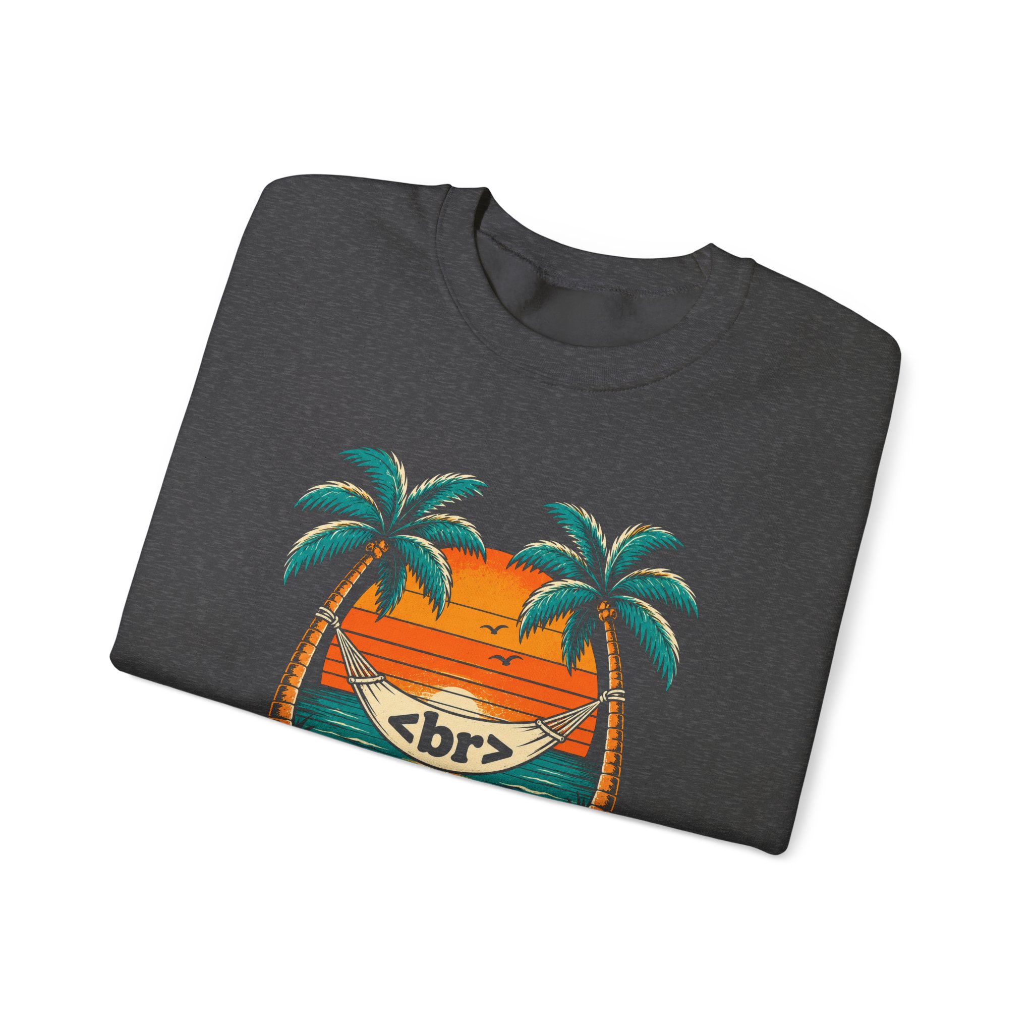 Take a Break Hammock crewneck sweatshirt in Dark Heather, folded