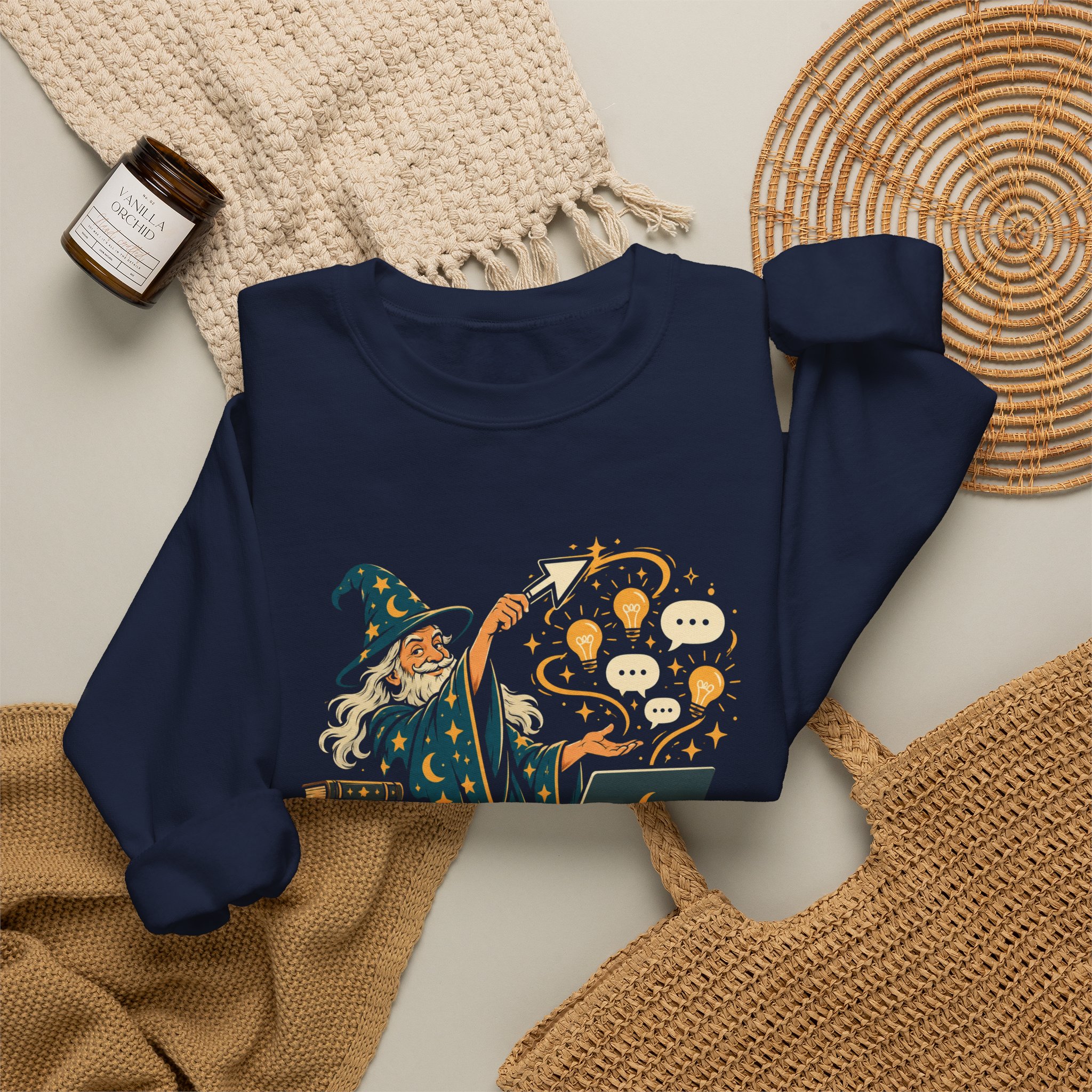 Prompt Wizard crewneck sweatshirt in Navy, folded 2