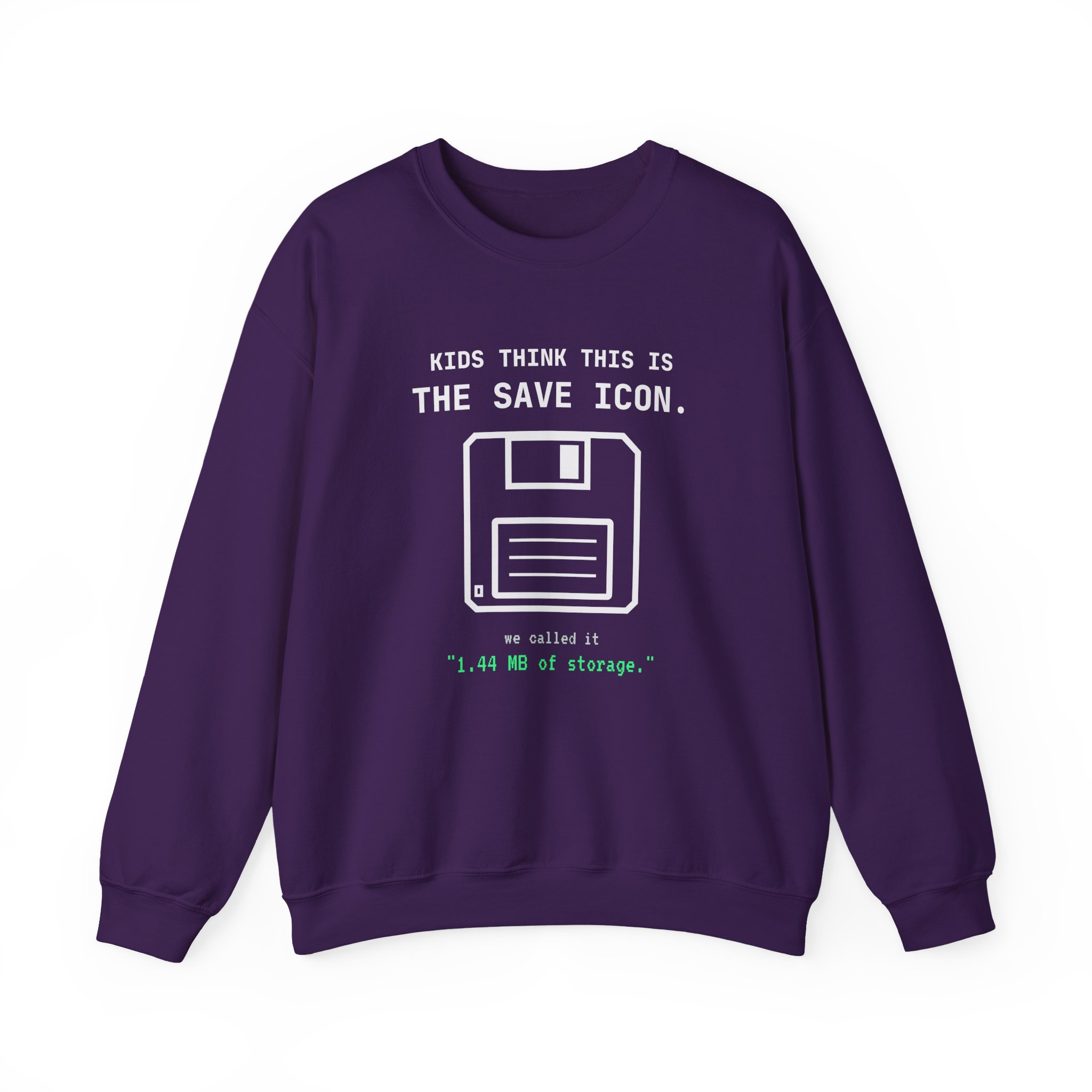 The Original Save Icon crewneck sweatshirt in Purple, front view