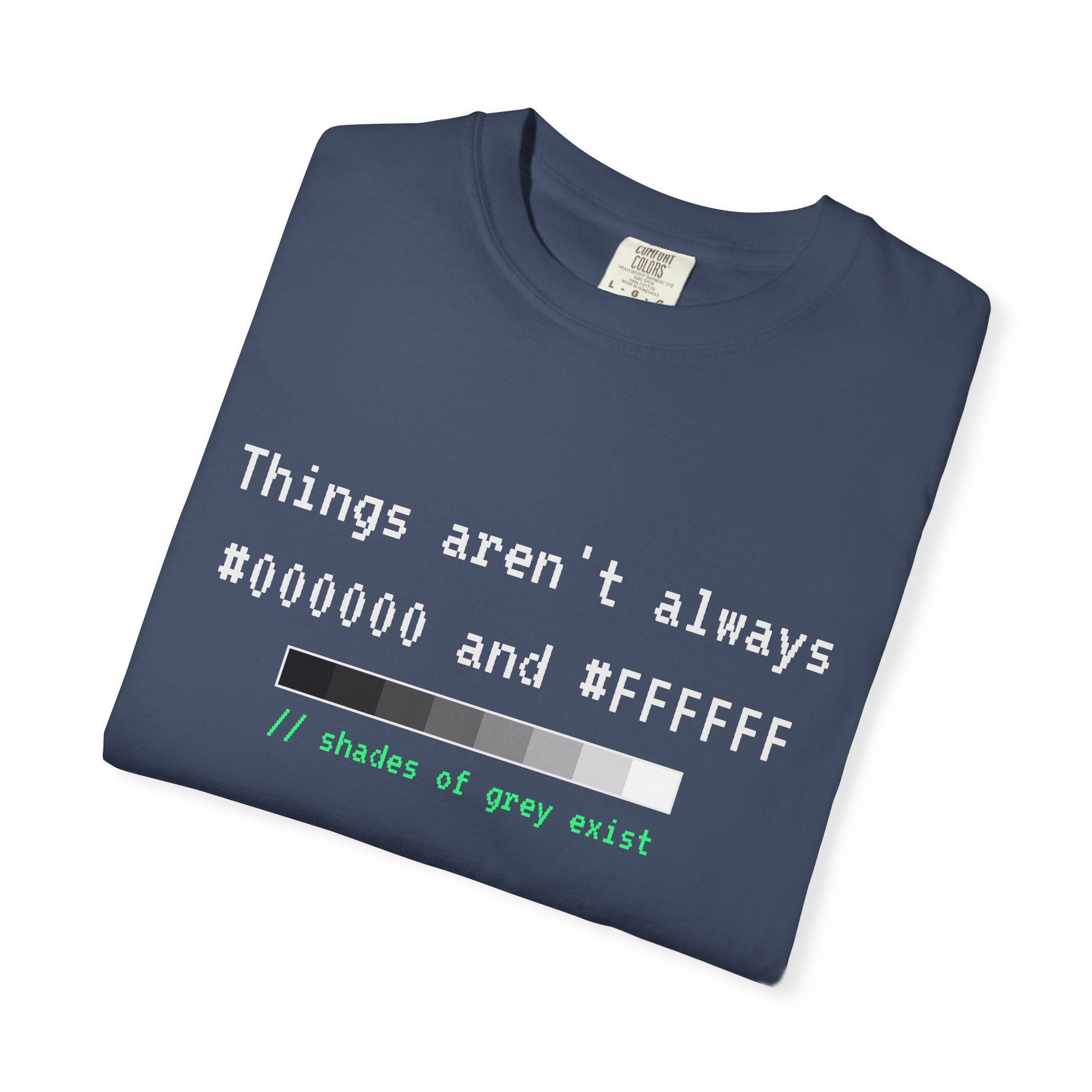 Shades of Grey Exist T-shirt in Midnight, folded