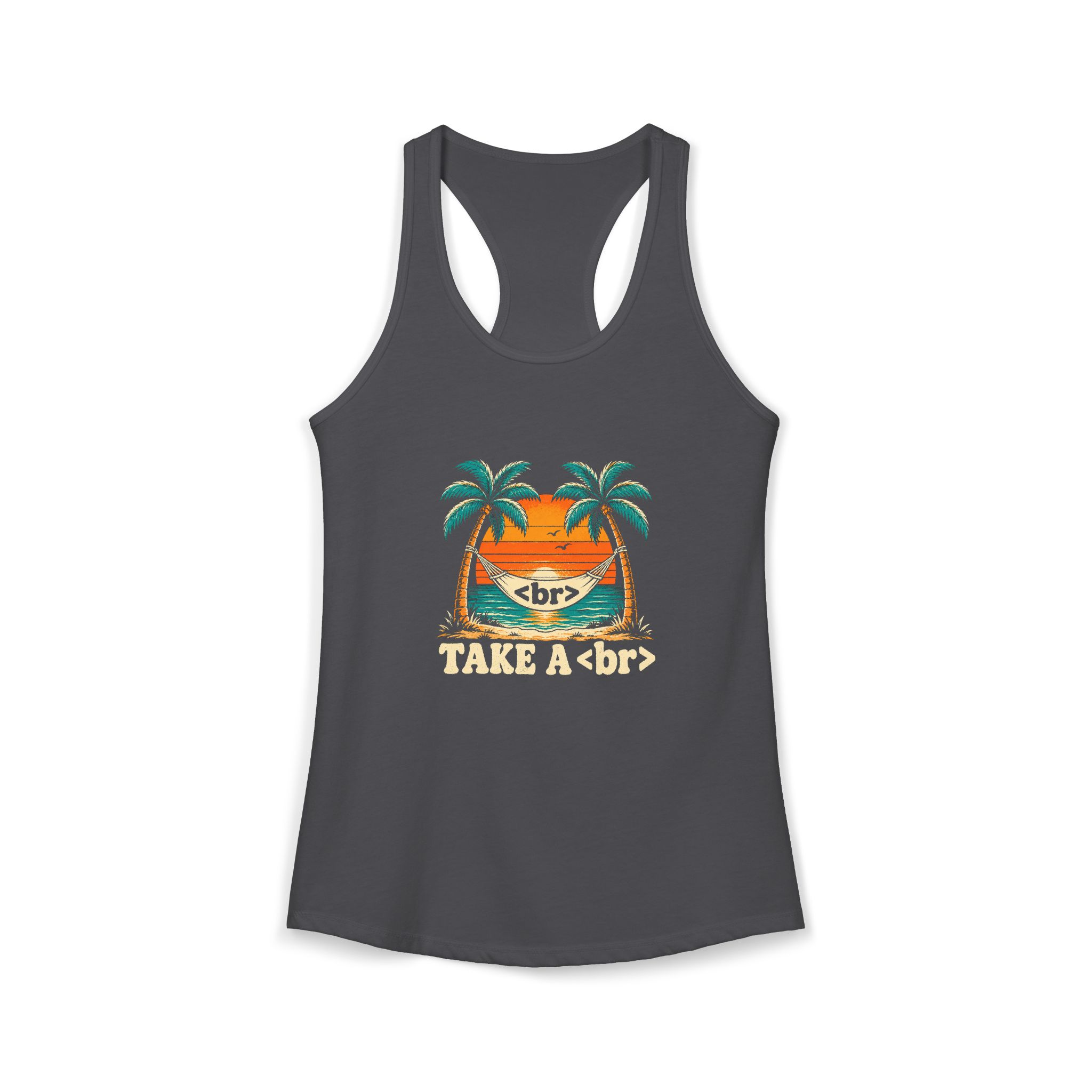 Take a Break Hammock women's racerback tank in Solid Dark Gray, front 2