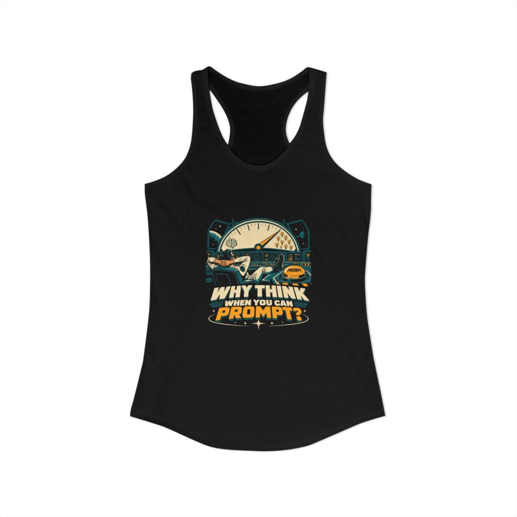 Prompt Mission Control women's racerback tank in Solid Black, front view
