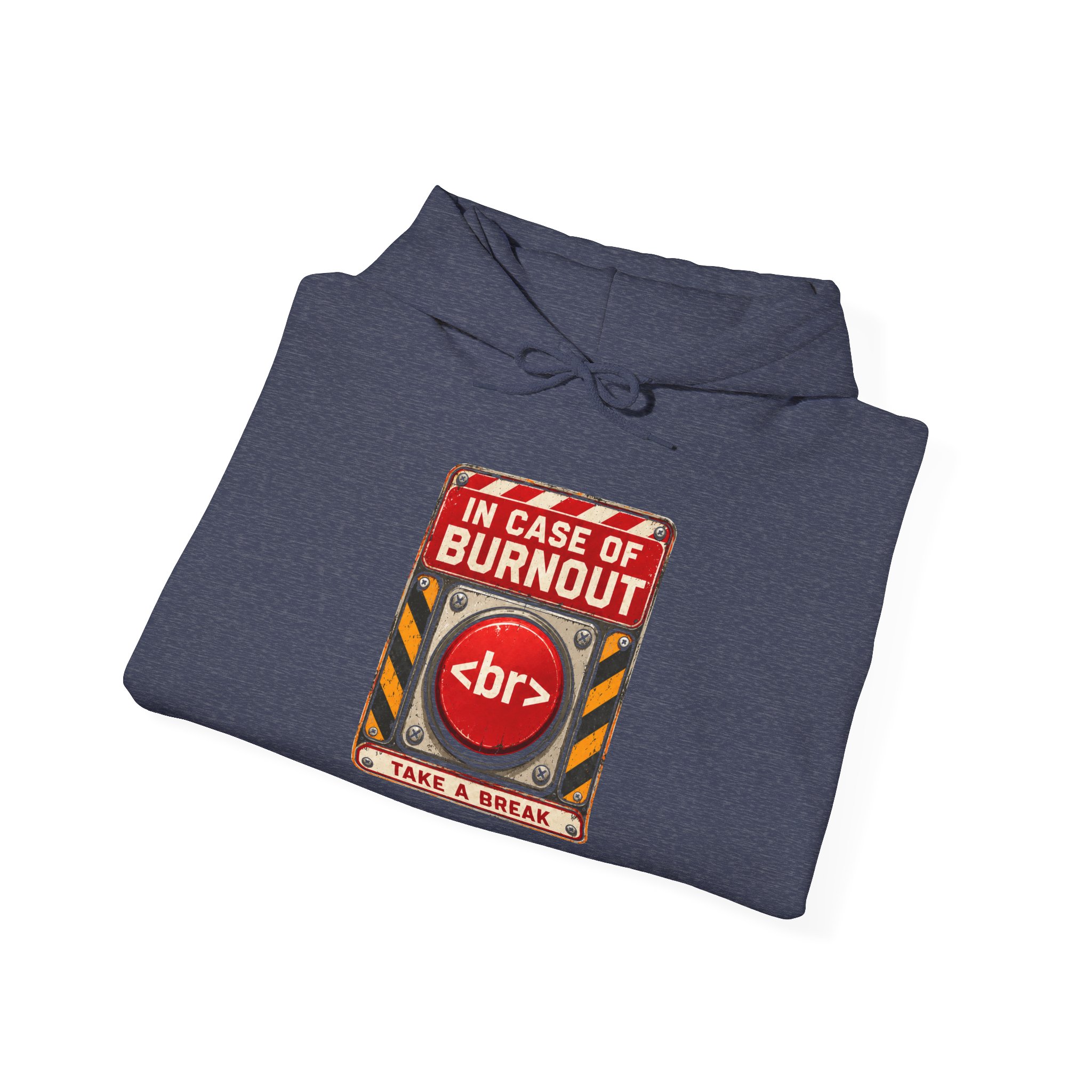 In Case of Burnout hoodie in Heather Sport Dark Navy, folded