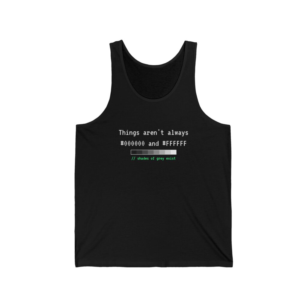 Shades of Grey Exist unisex tank in Black, front view