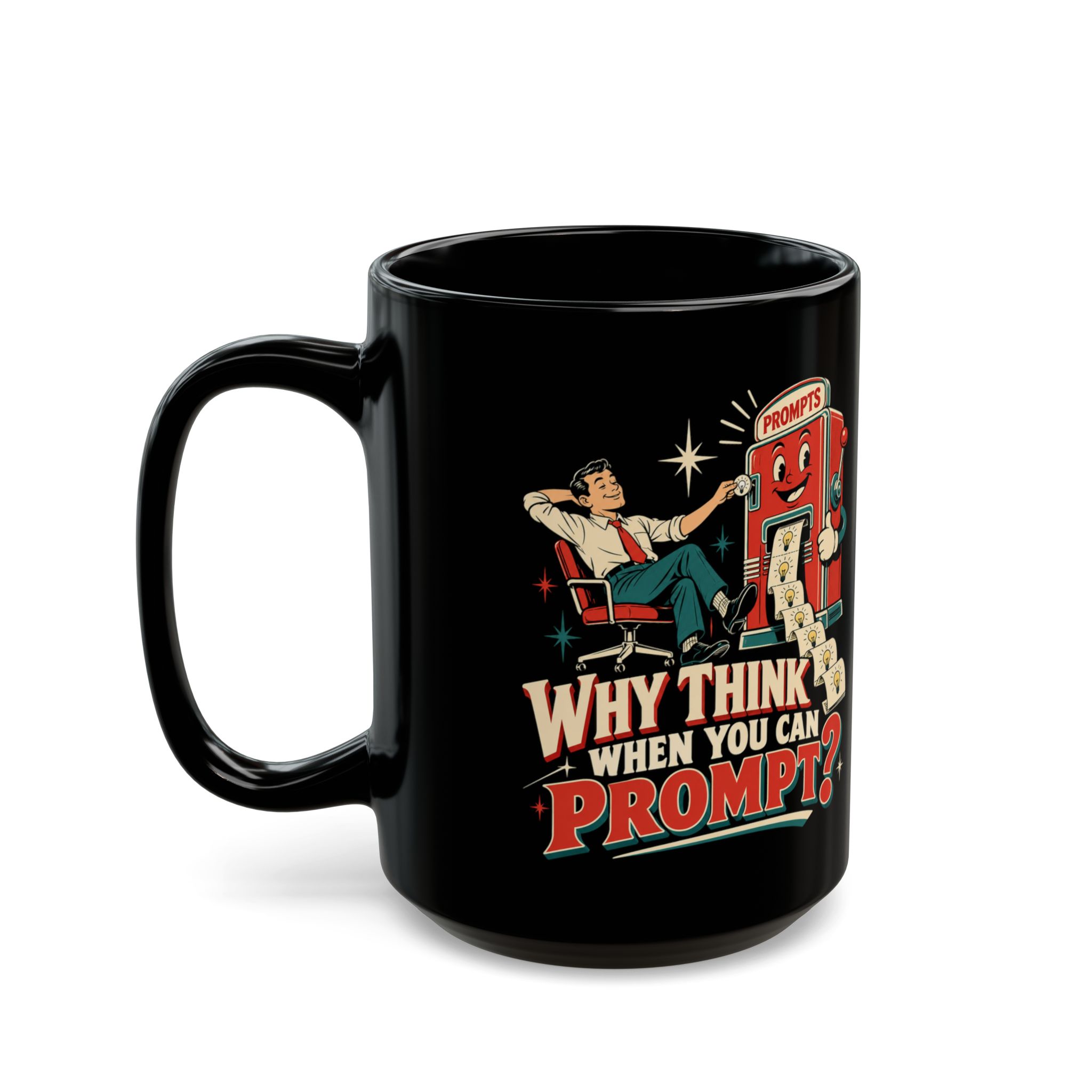 Prompt Machine black mug, 15 oz, left side