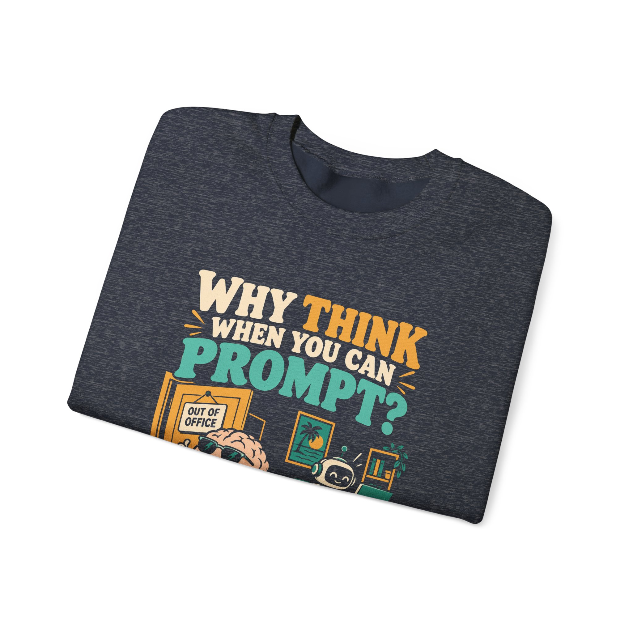 Prompt Out of Office crewneck sweatshirt in Heather Sport Dark Navy, folded