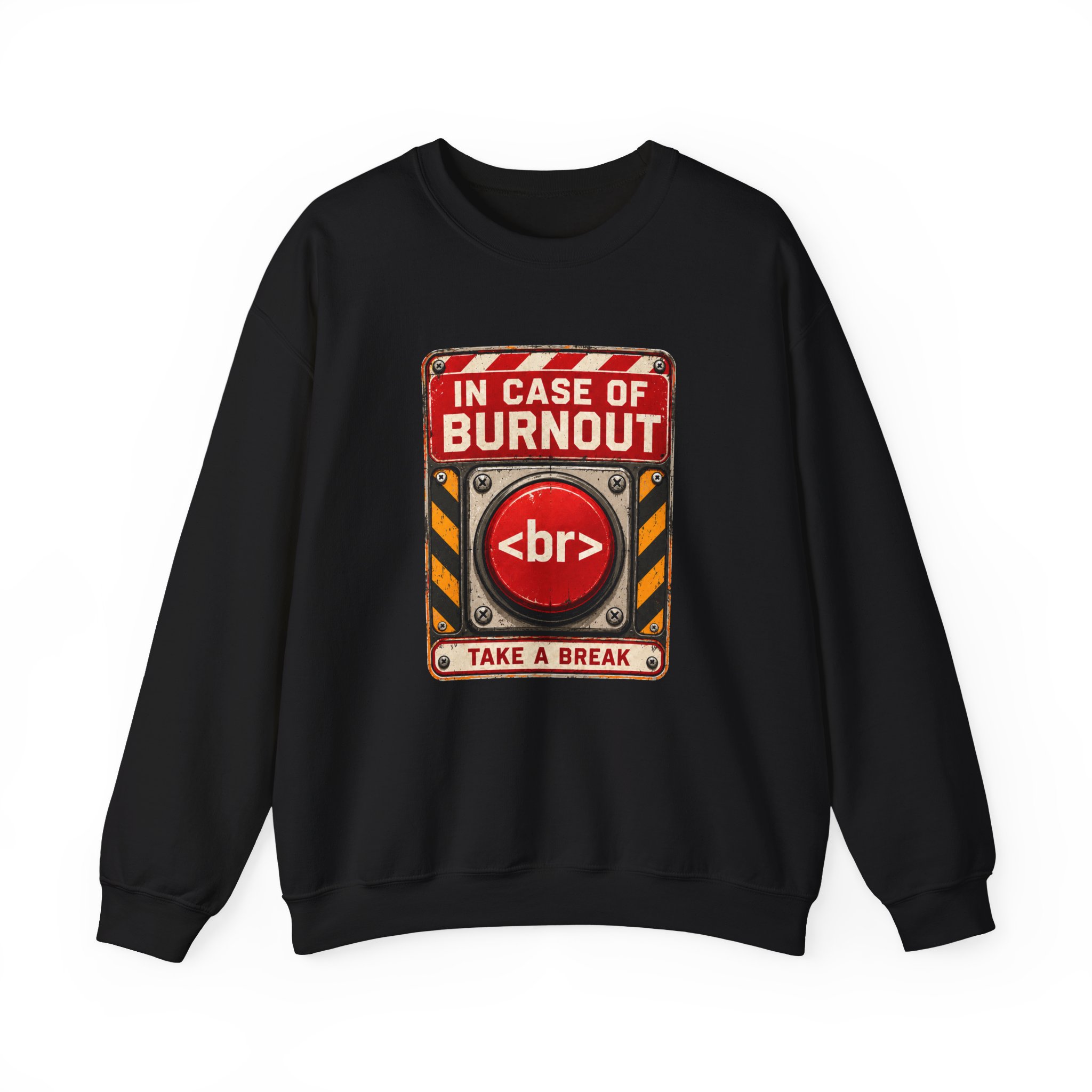 In Case of Burnout crewneck sweatshirt in Black, front view