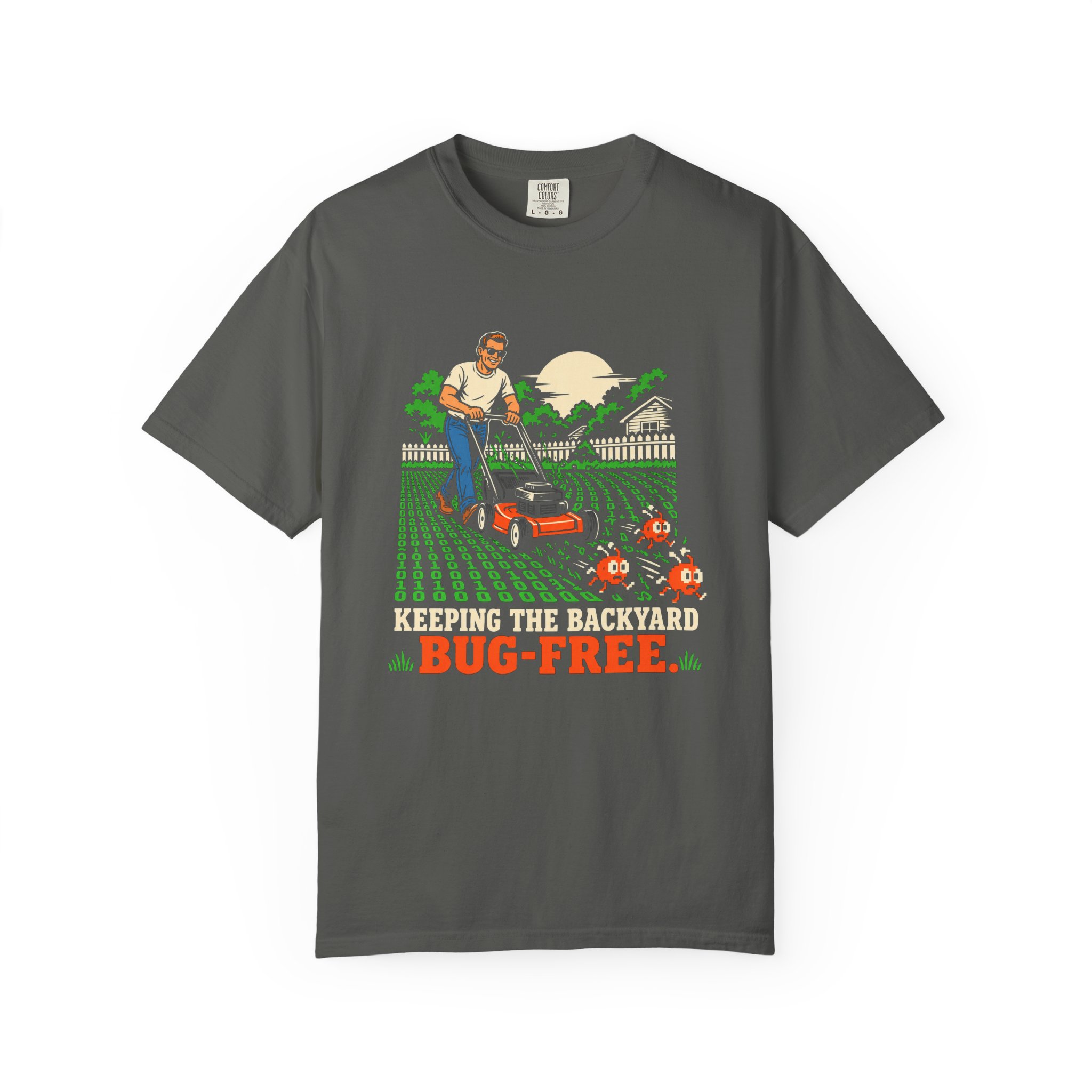 Bug-Free Backyard T-shirt in Pepper, front view