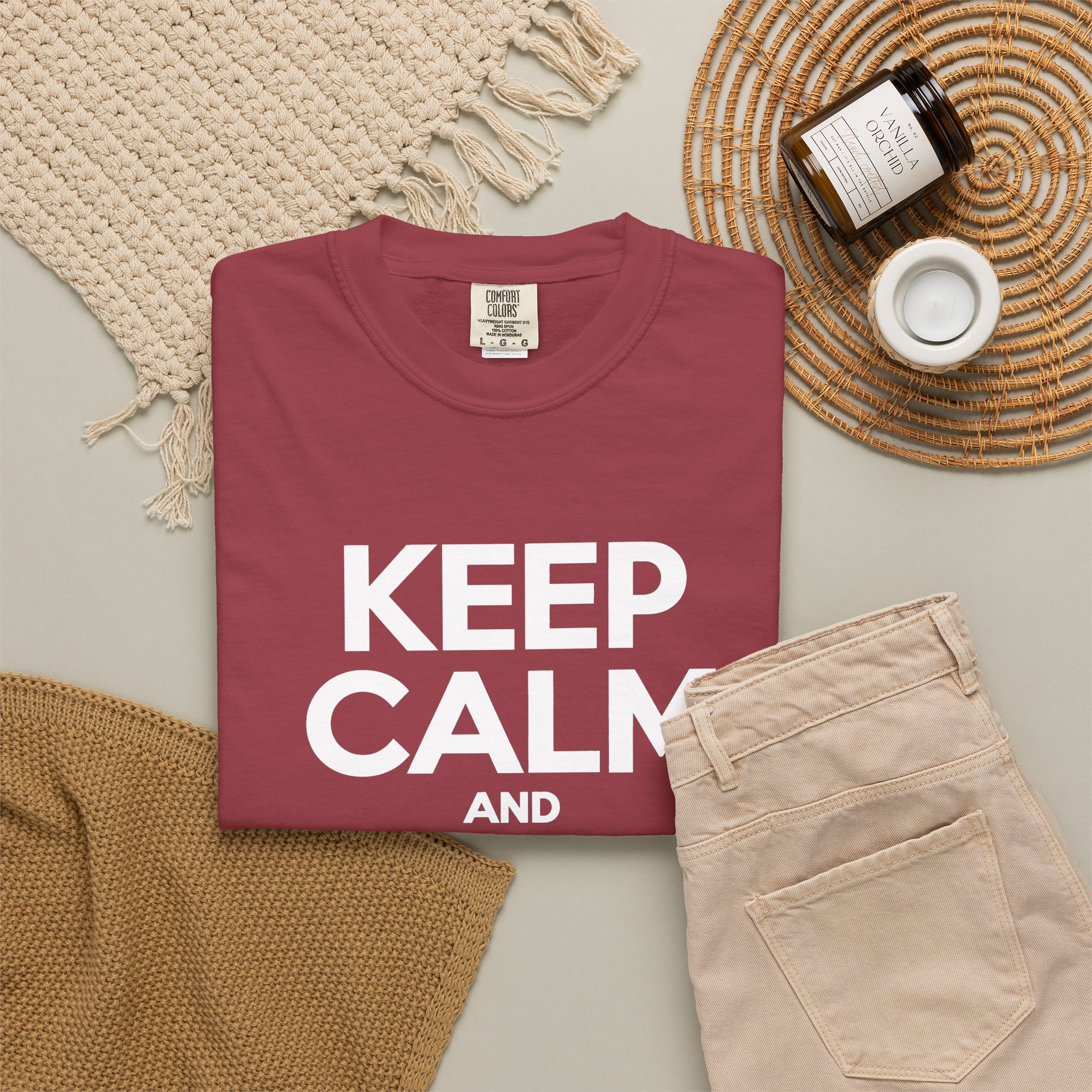 Keep Calm and Take a Break T-shirt in Chili, folded 2
