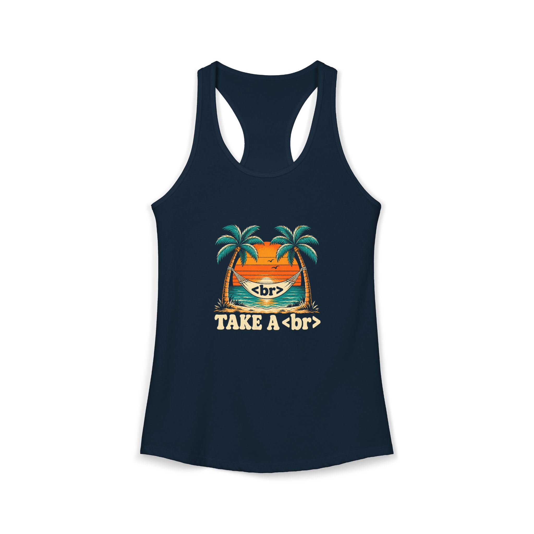 Take a Break Hammock women's racerback tank in Solid Midnight Navy, front 2