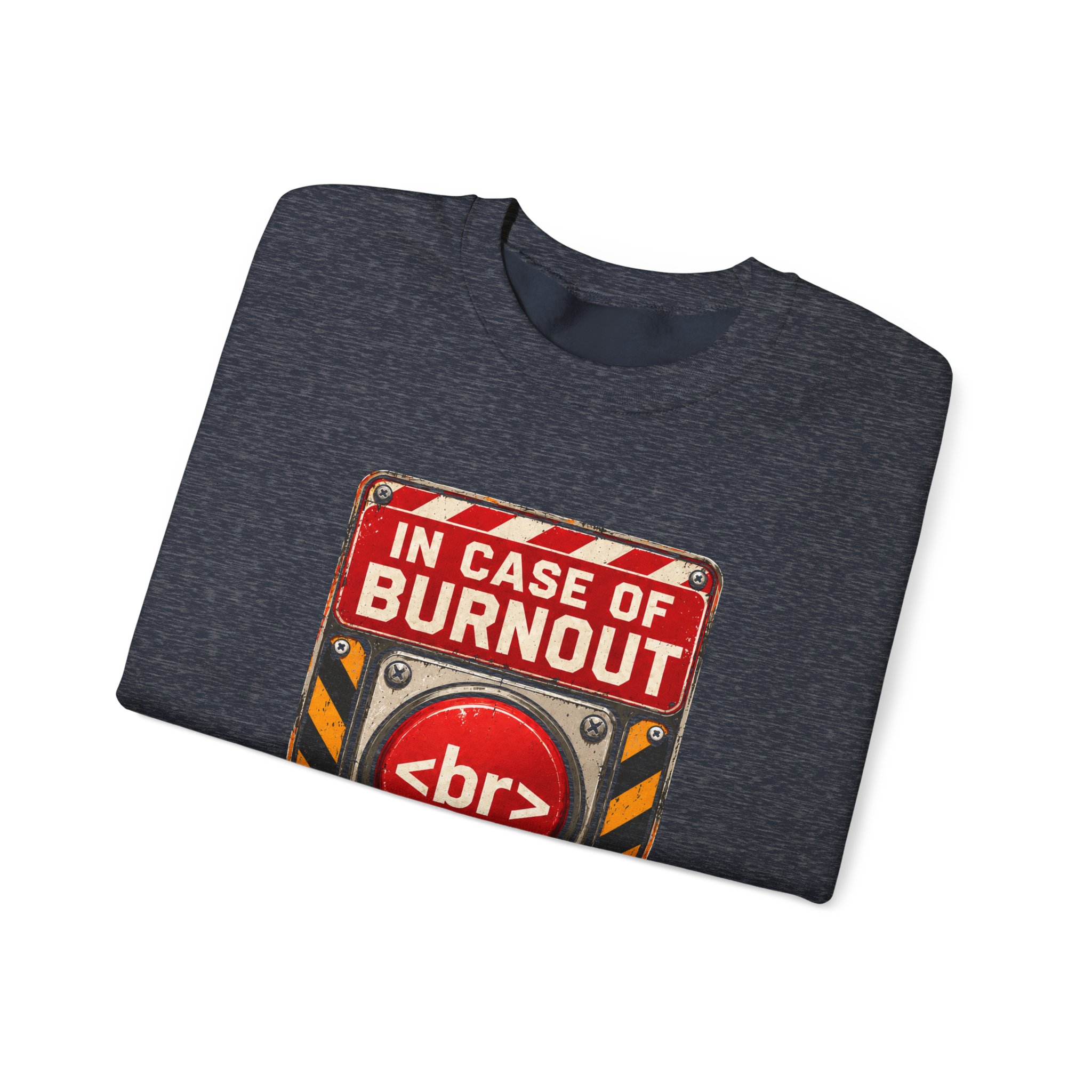 In Case of Burnout crewneck sweatshirt in Heather Sport Dark Navy, folded