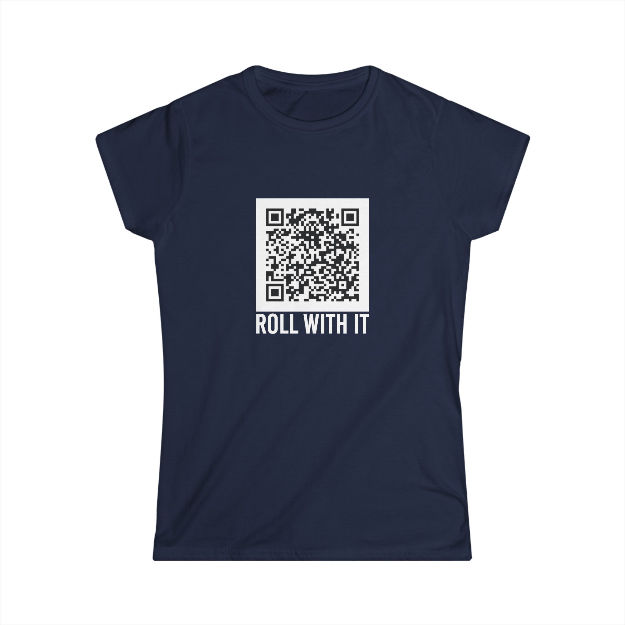 Roll With It QR Code women's T-shirt in Navy, front view