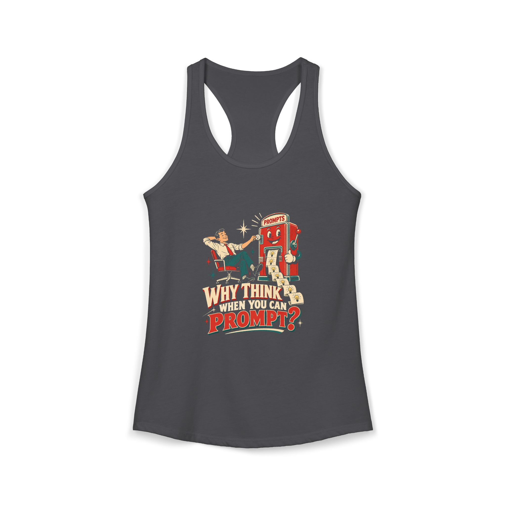 Prompt Machine women's racerback tank in Solid Dark Gray, front 2