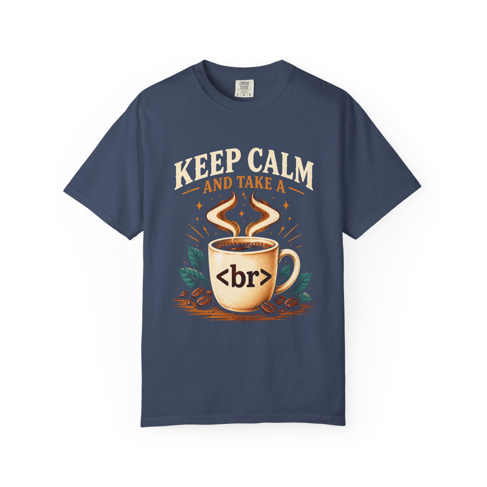 Keep Calm Coffee Break T-shirt in Midnight, front view