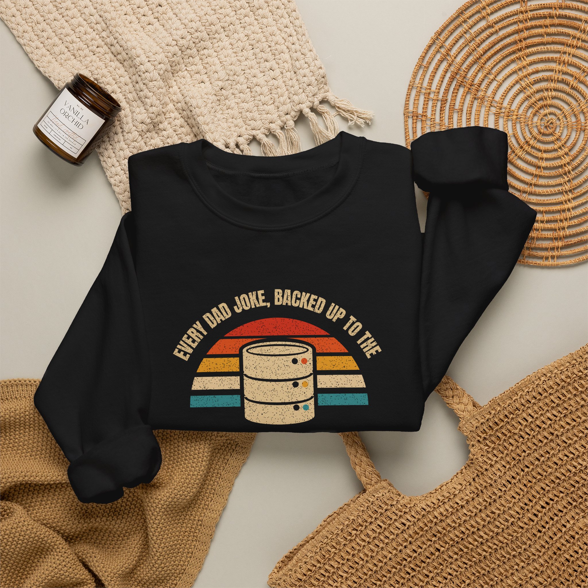 Dad-a-Base crewneck sweatshirt in Black, folded 2