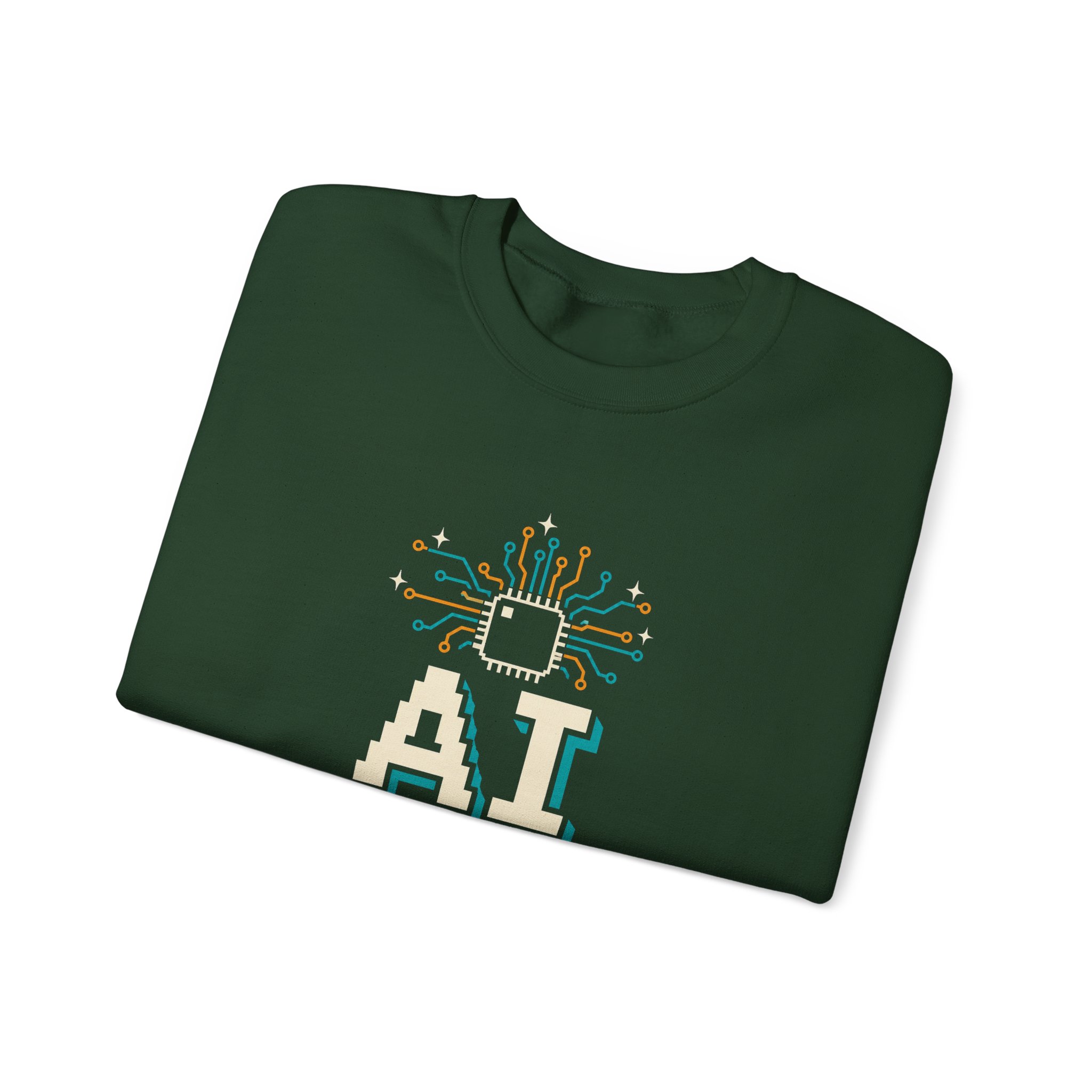 AI Magic Chip crewneck sweatshirt in Forest Green, folded