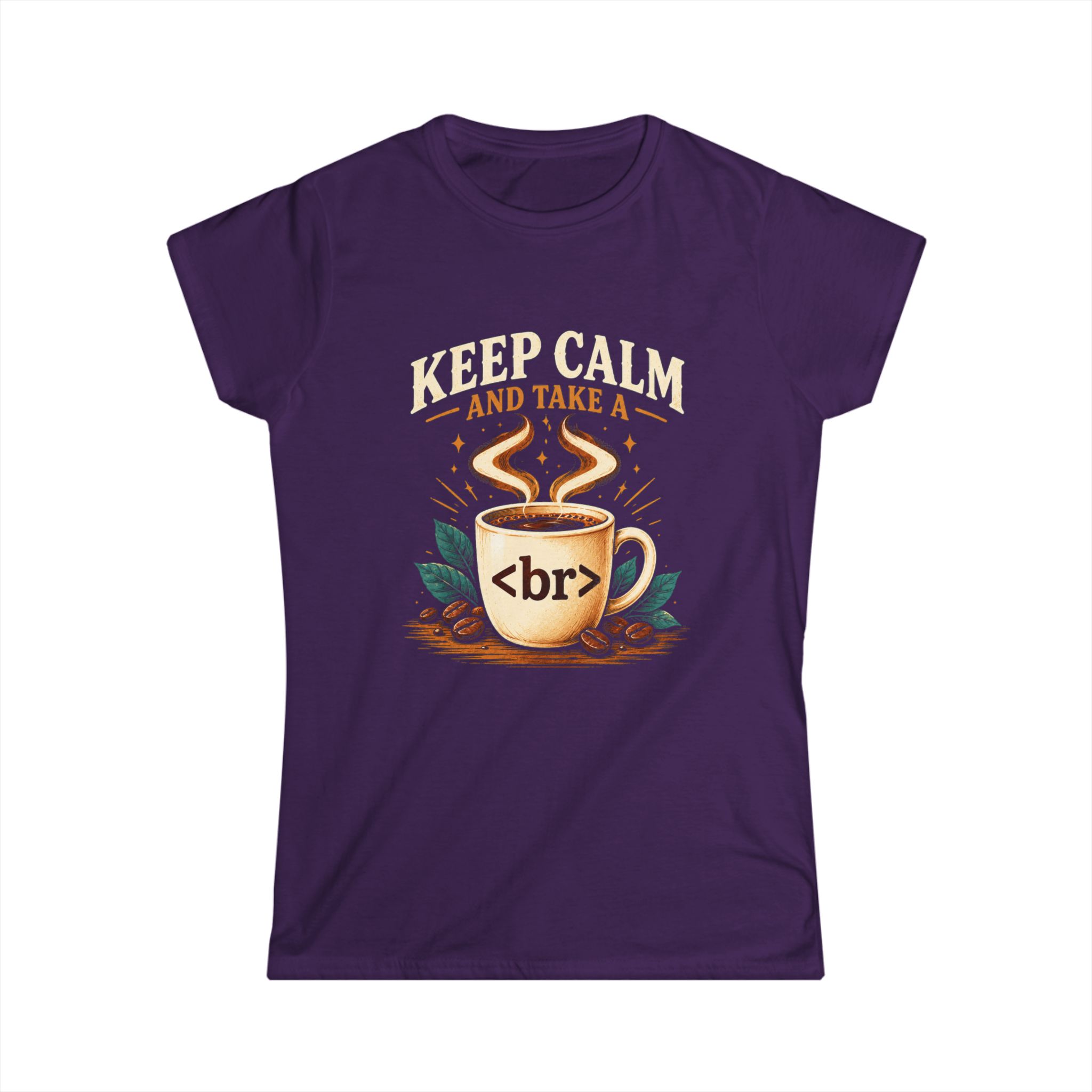 Keep Calm Coffee Break women's T-shirt in Purple, front view