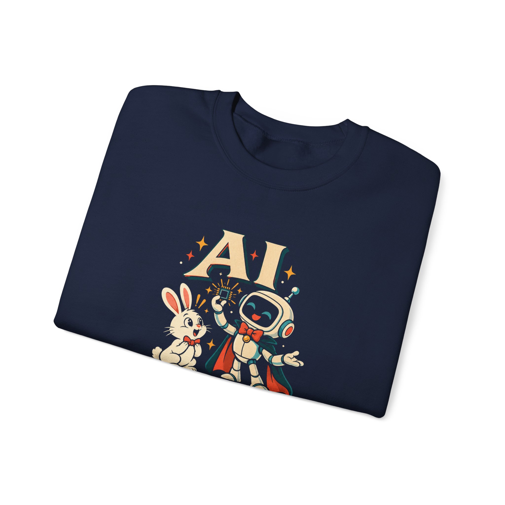 AI Magic Bunny crewneck sweatshirt in Navy, folded