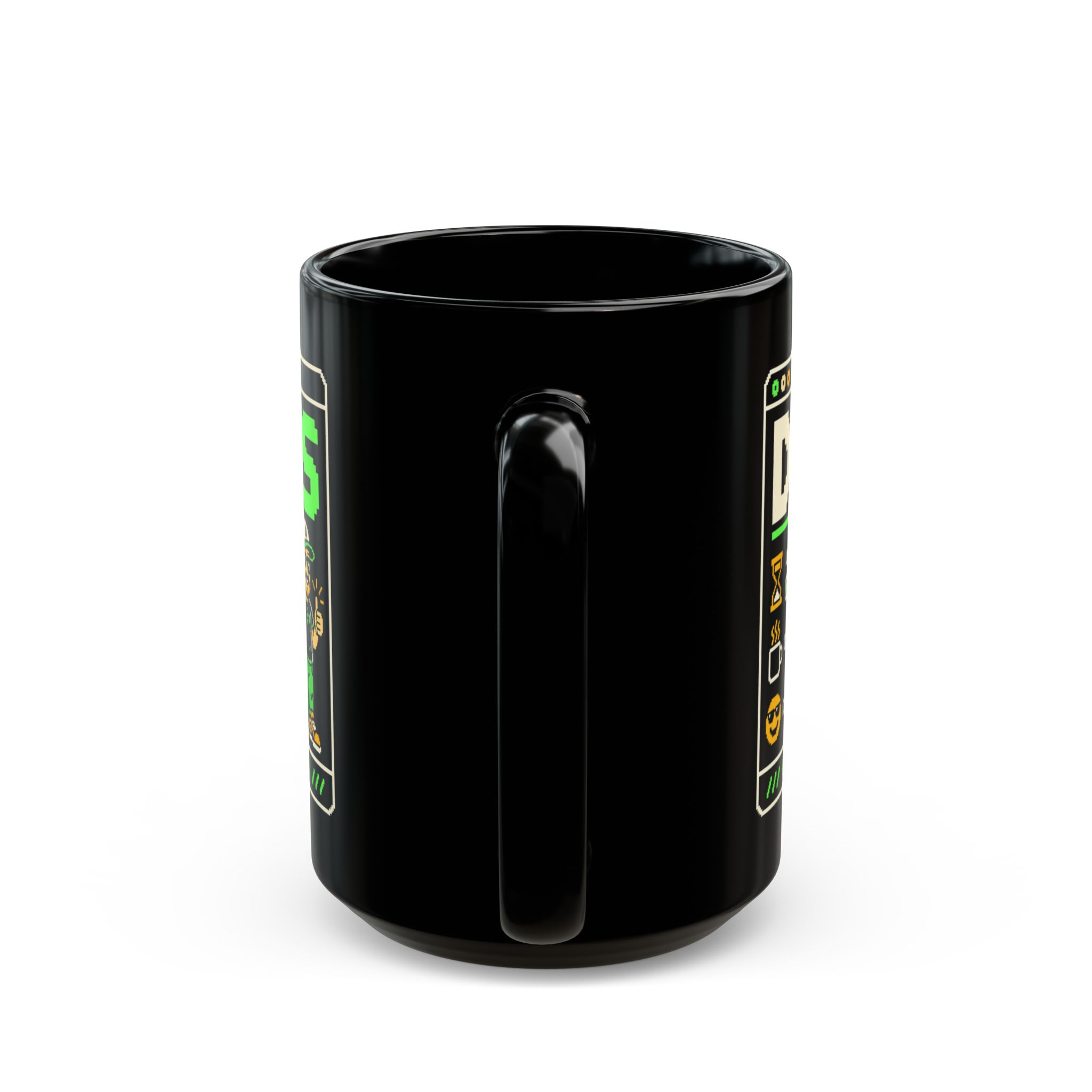 DadOS black mug, 15 oz, back view