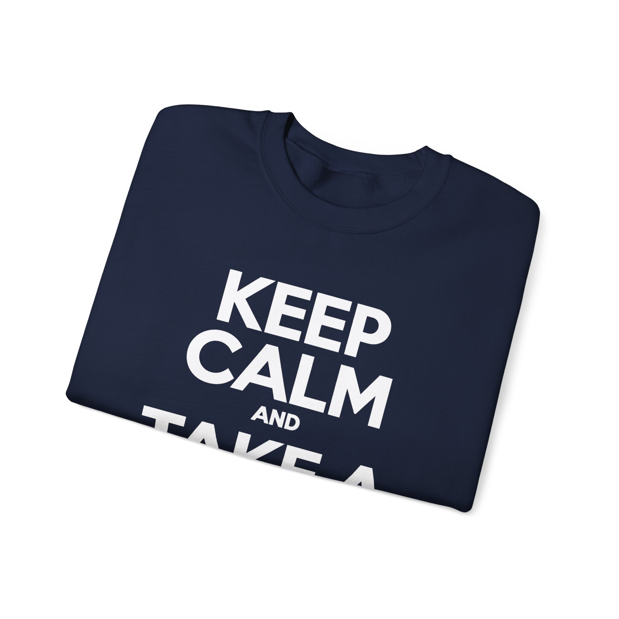 Keep Calm and Take a Break crewneck sweatshirt in Navy, folded