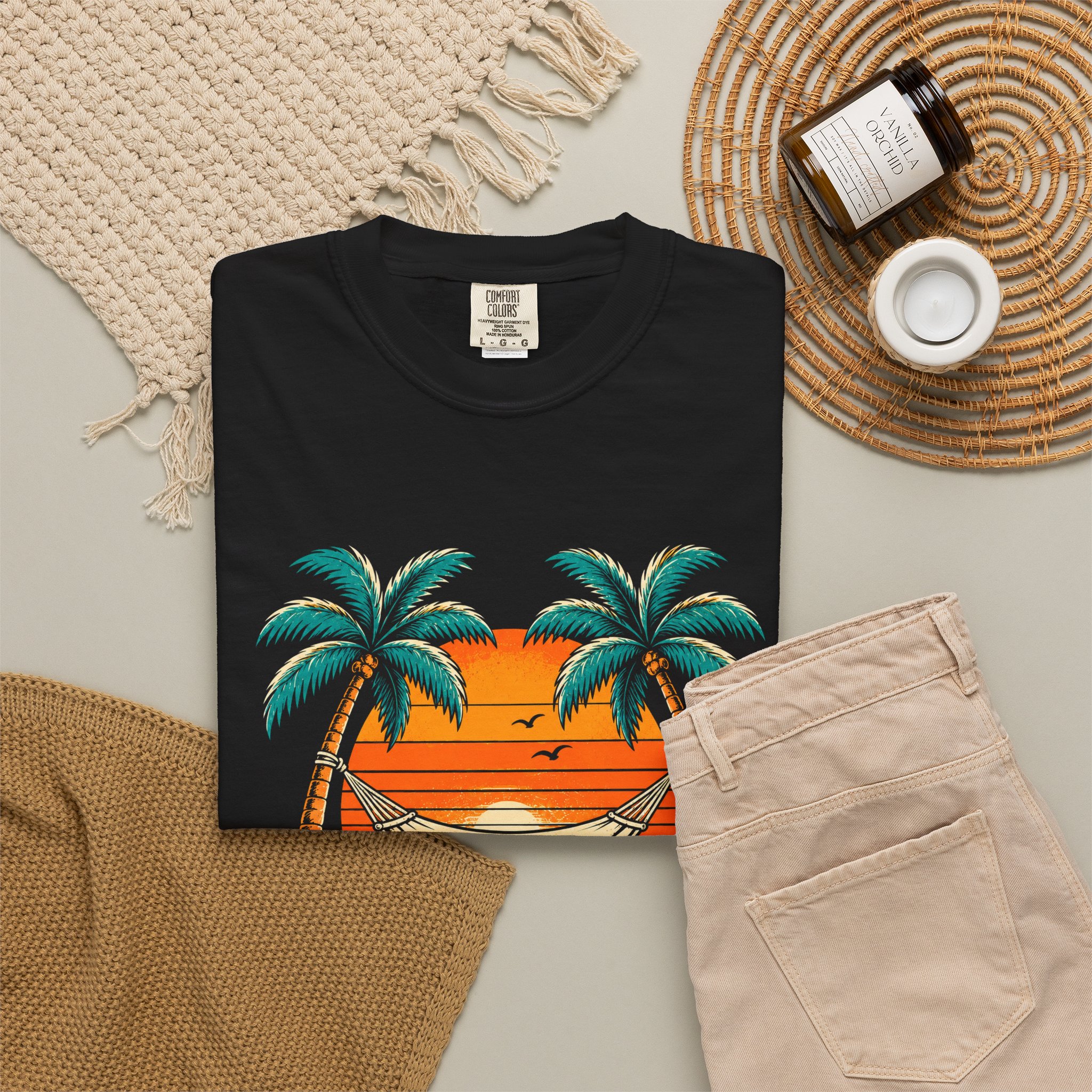 Take a Break Hammock T-shirt in Black, folded 2