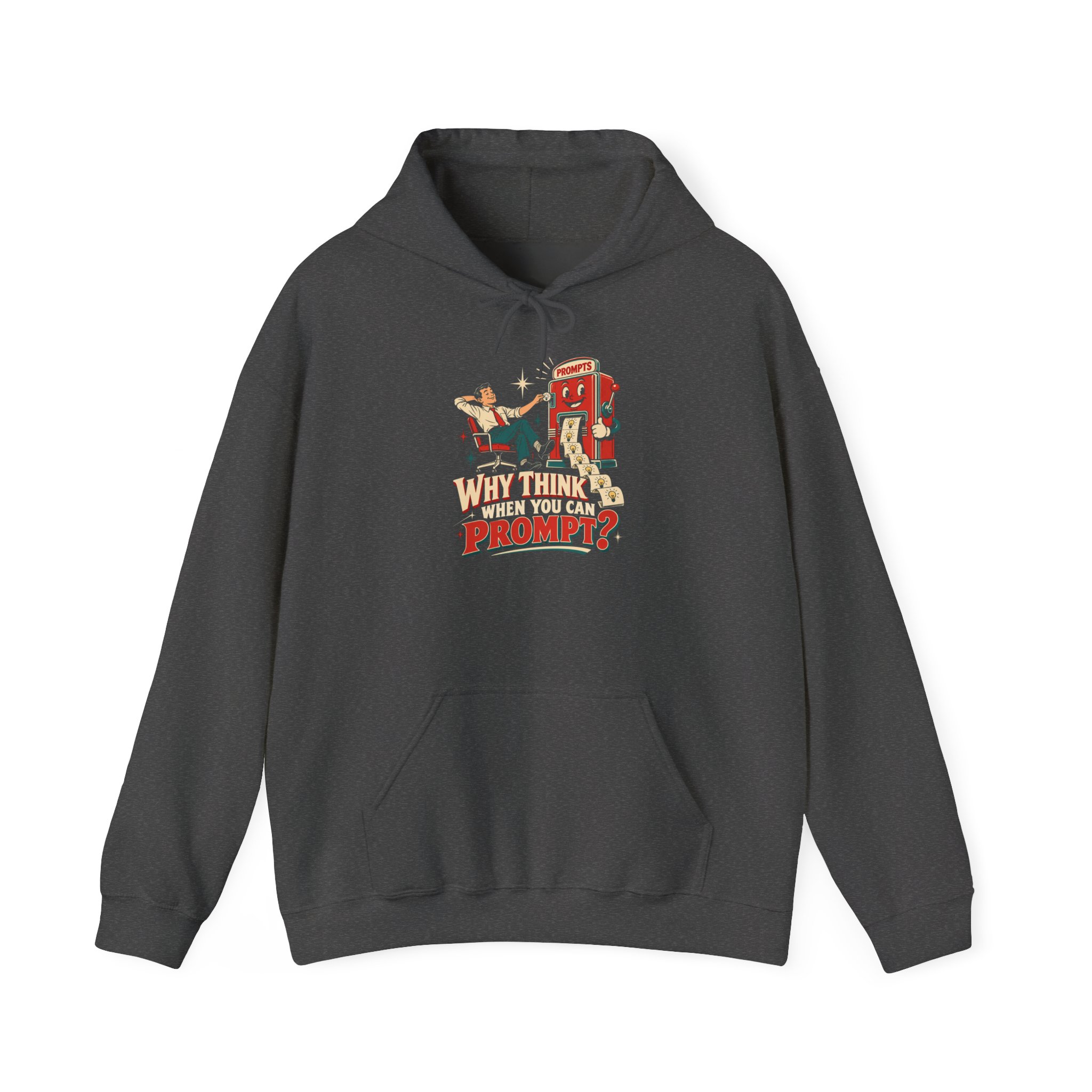 Prompt Machine hoodie in Dark Heather, front view