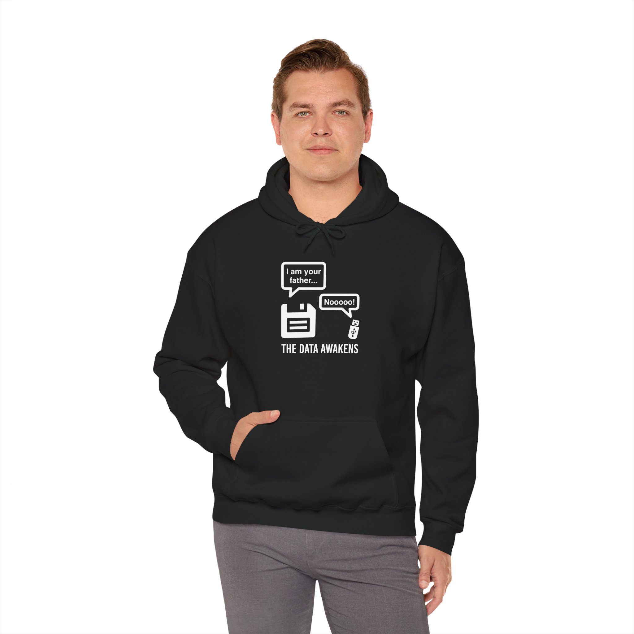 The Data Awakens hoodie in Black, worn by a model, fourth view