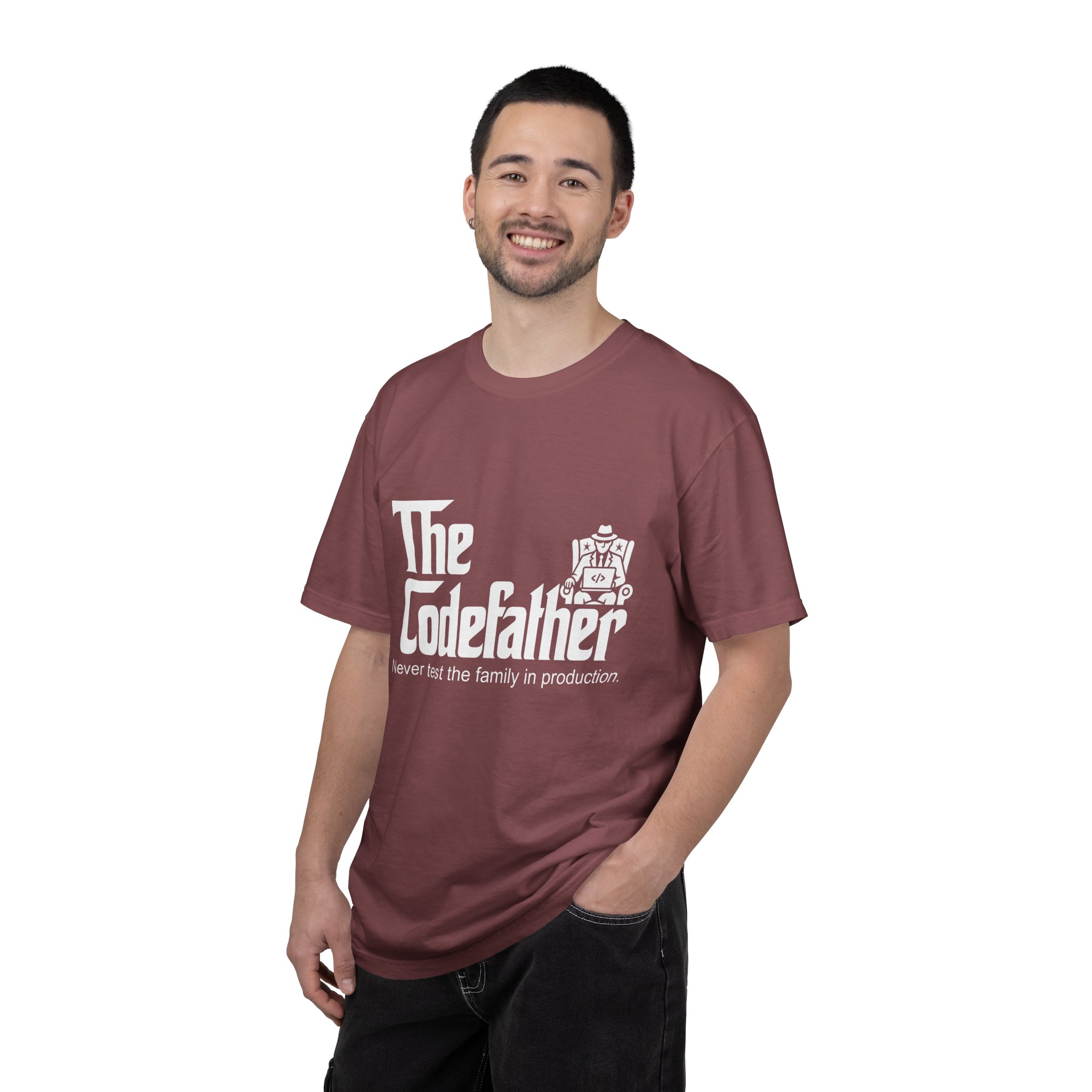 The Codefather T-shirt in Brick, worn by a man