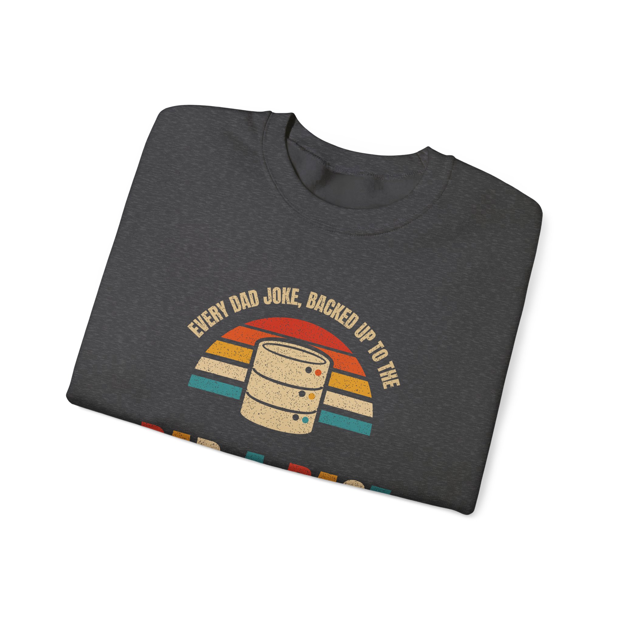 Dad-a-Base crewneck sweatshirt in Dark Heather, folded