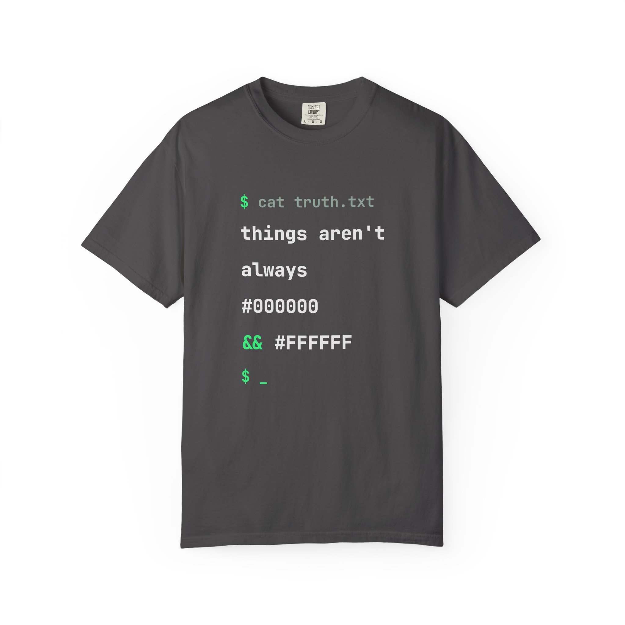 cat truth.txt T-shirt in Graphite, front view
