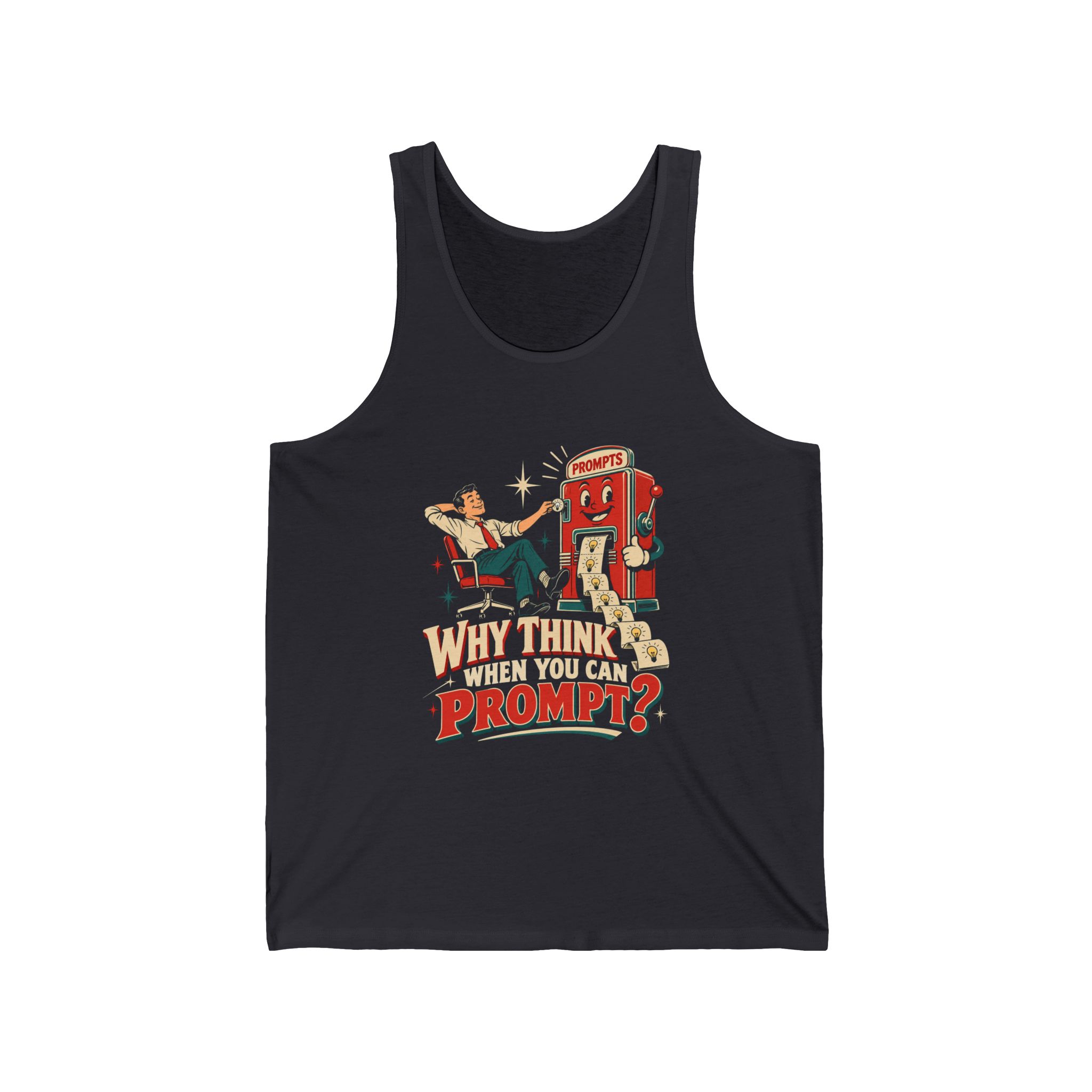 Prompt Machine unisex tank in Dark Grey, front view