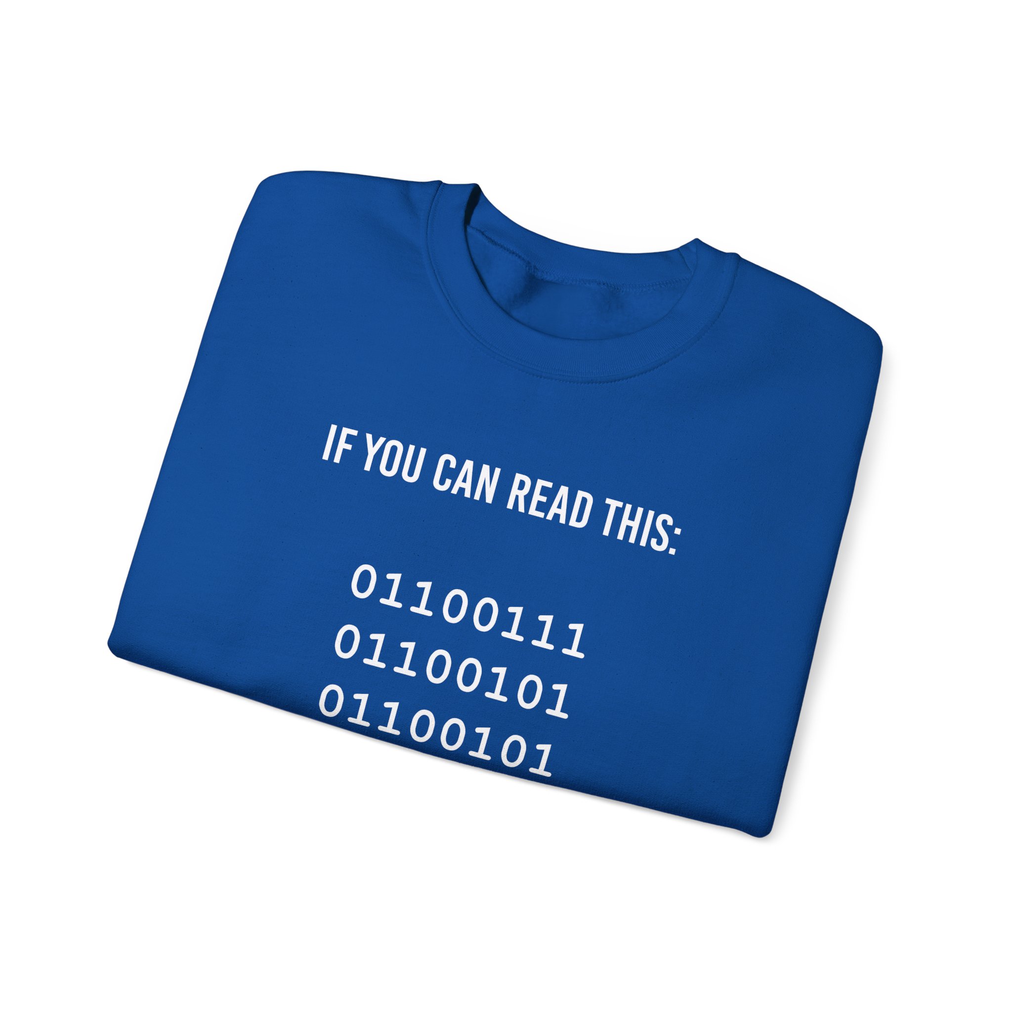 Geek Binary Code crewneck sweatshirt in Royal, folded