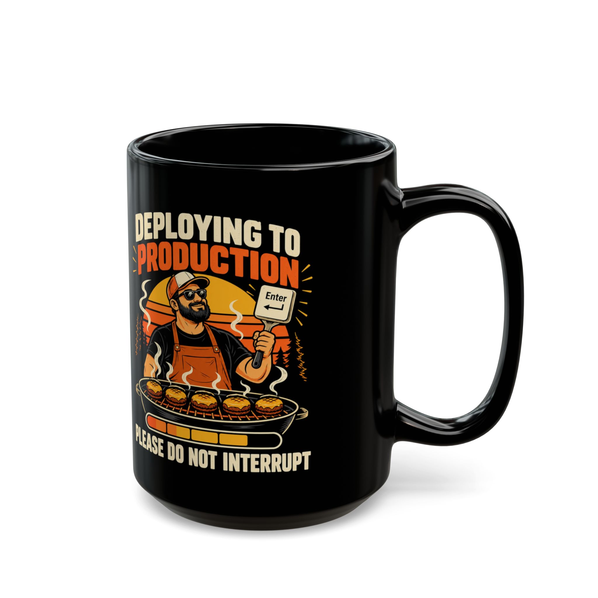 Deploying to Production black mug, 15 oz, right side
