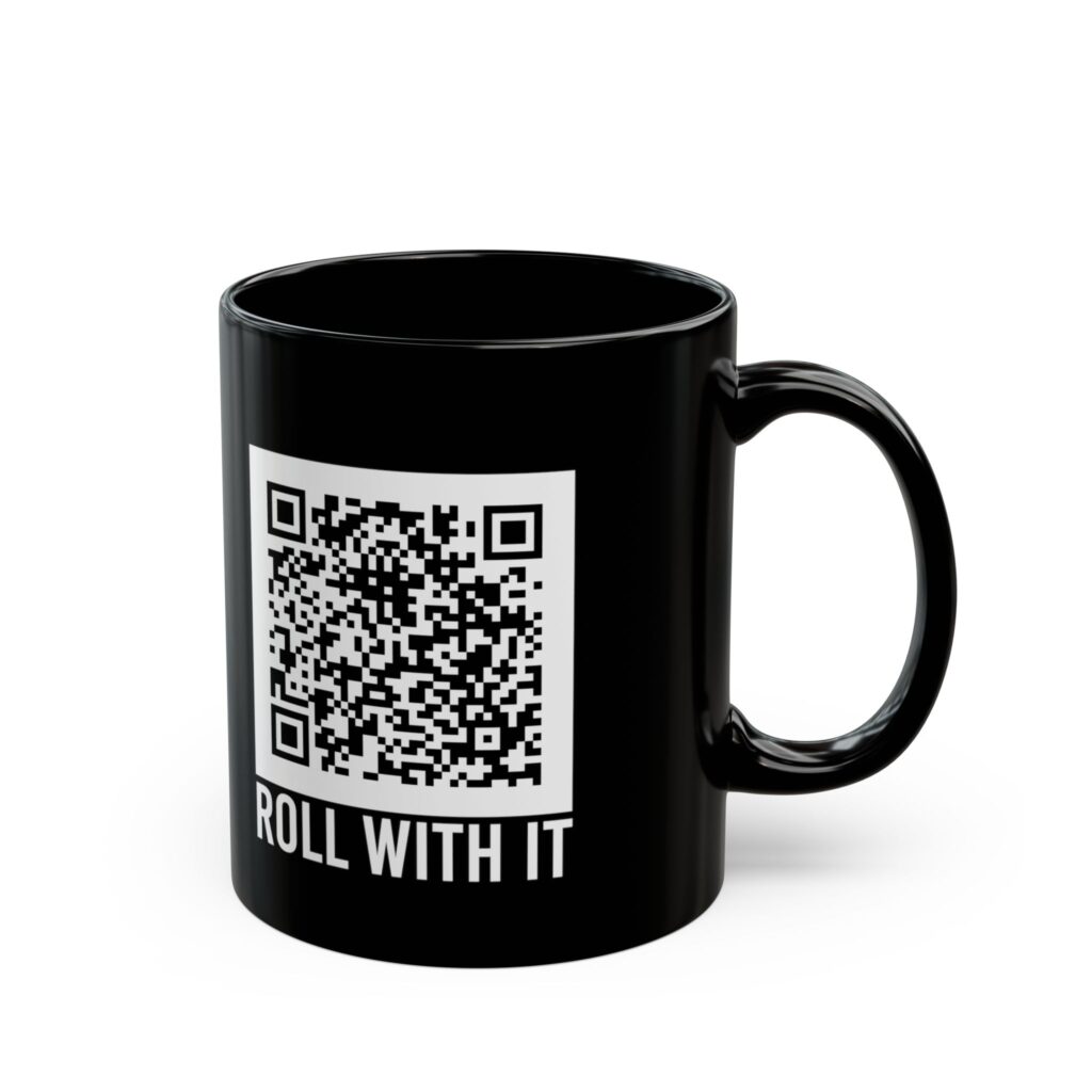 Roll With It QR Code black mug, 11 oz, right side