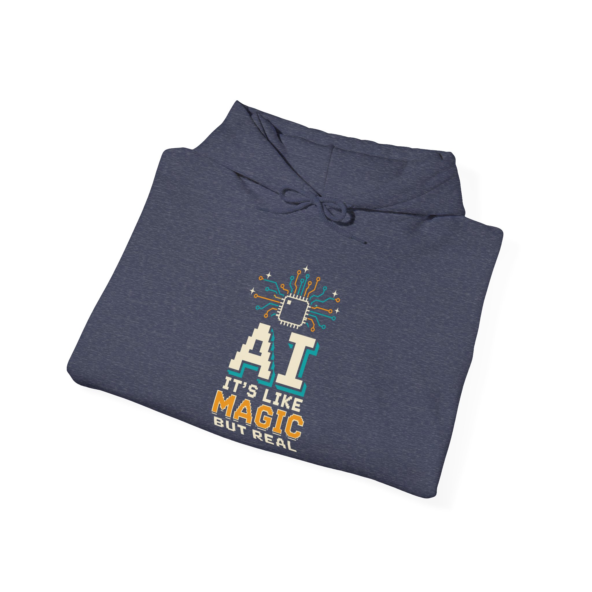 AI Magic Chip hoodie in Heather Sport Dark Navy, folded