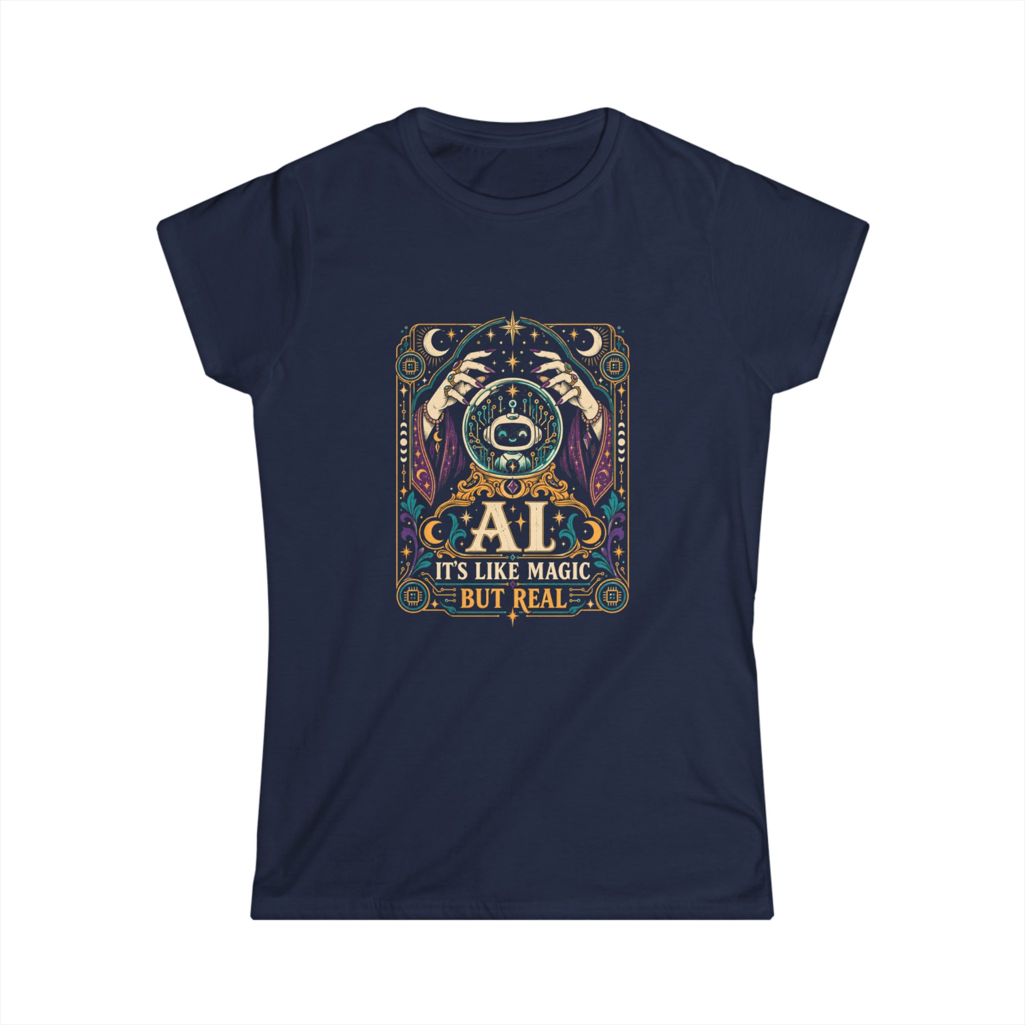 AI Magic Crystal Ball women's T-shirt in Navy, front view