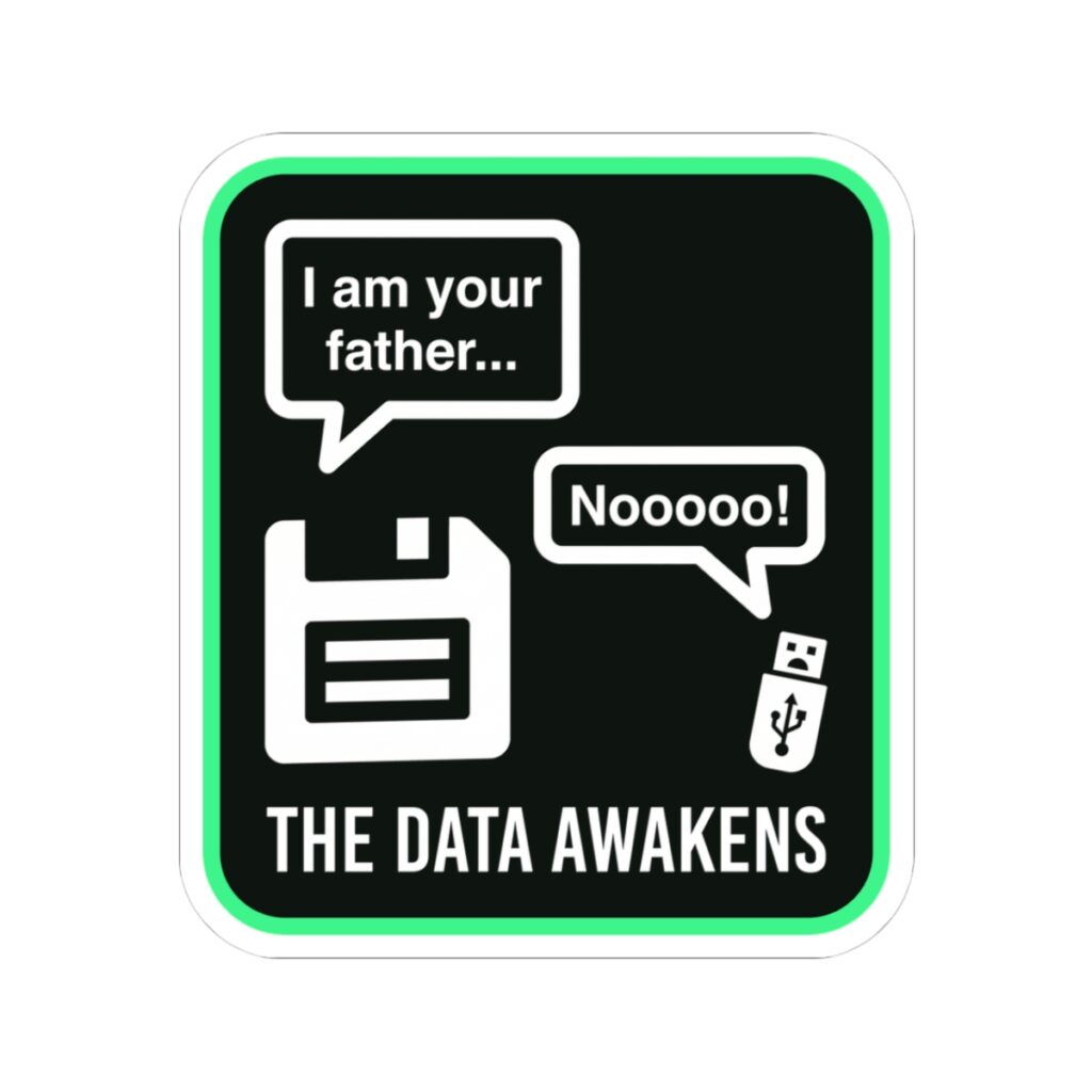 The Data Awakens sticker, 3 inch, front view